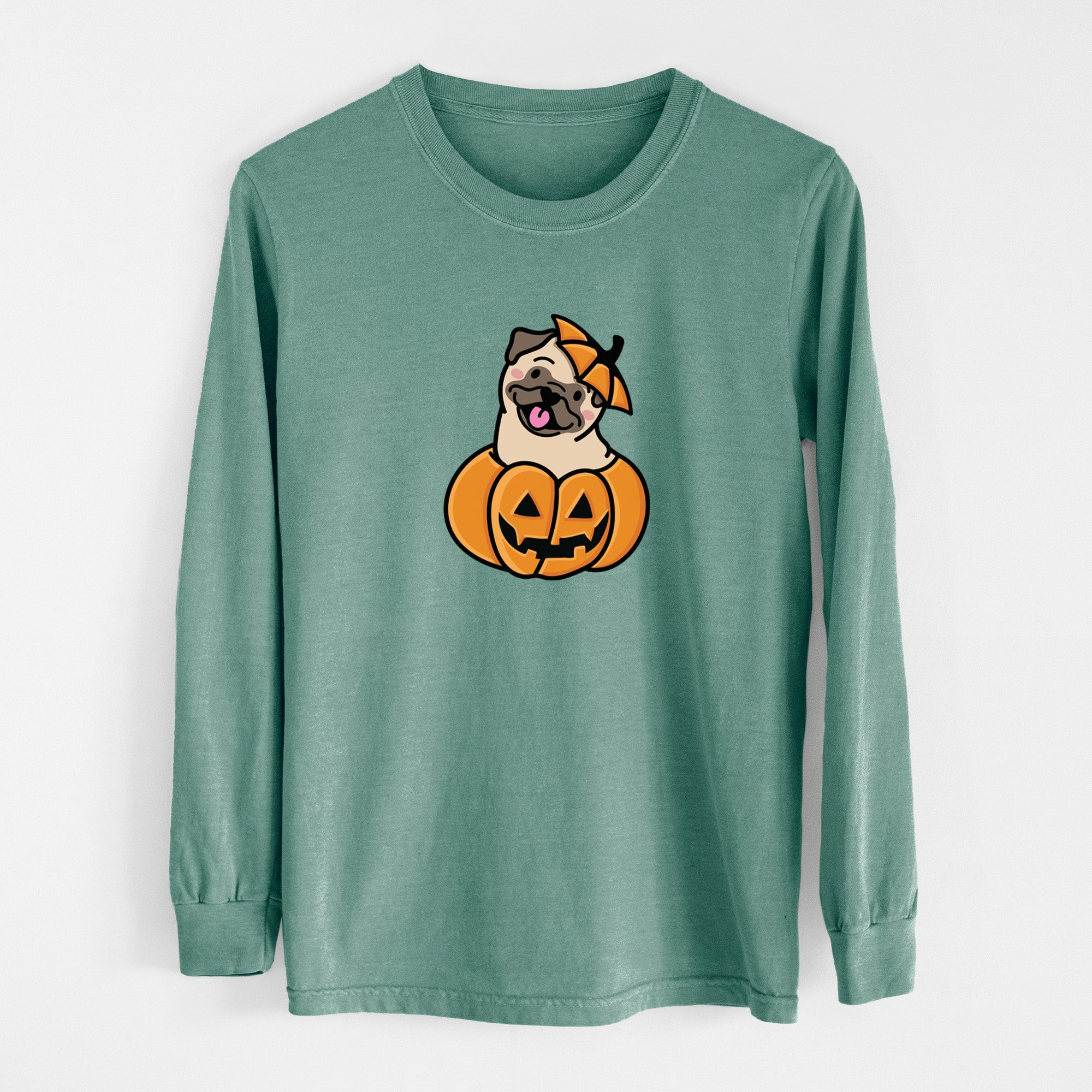 Pumpkin Pup - Pug - Heavyweight 100% Cotton Long Sleeve