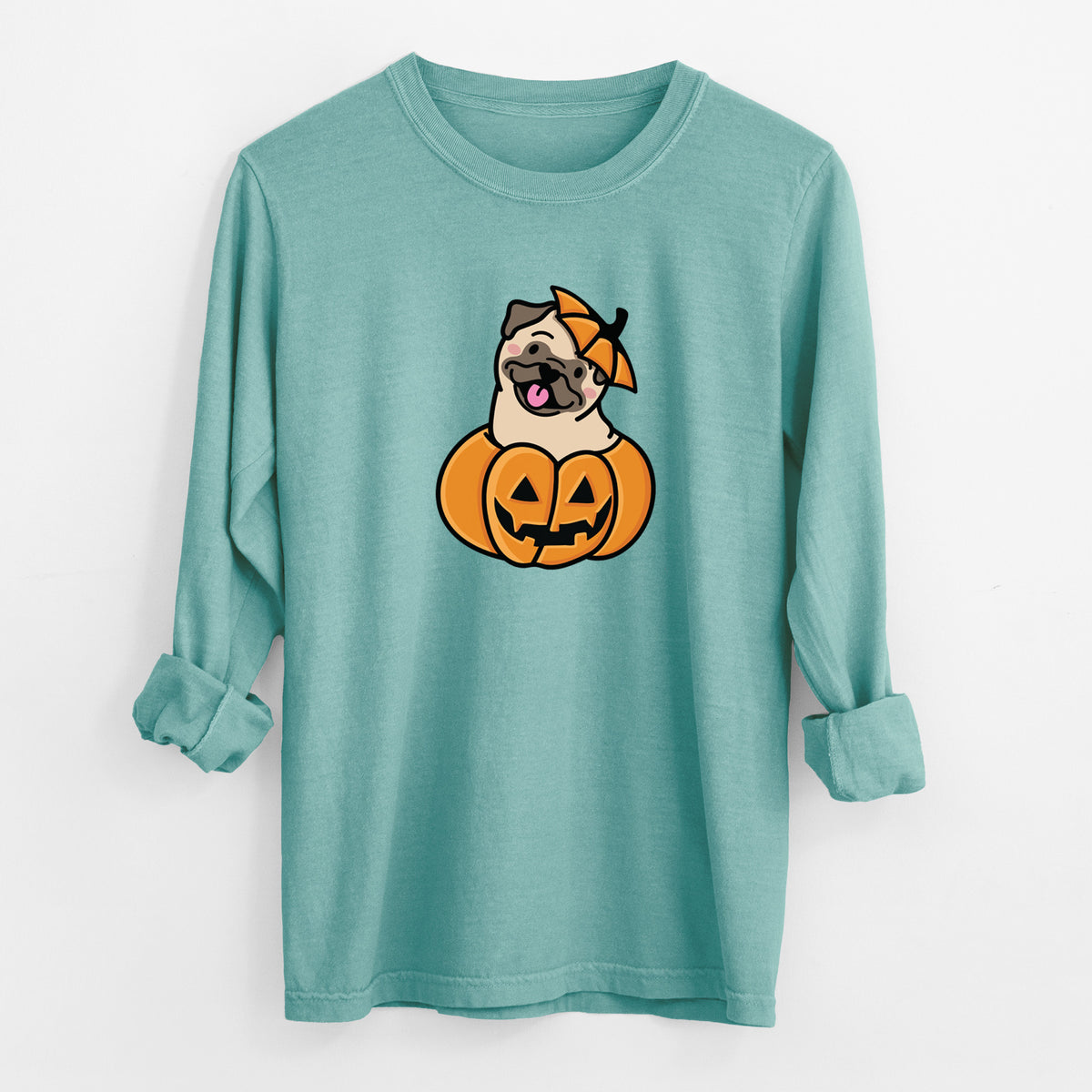 Pumpkin Pup - Pug - Heavyweight 100% Cotton Long Sleeve