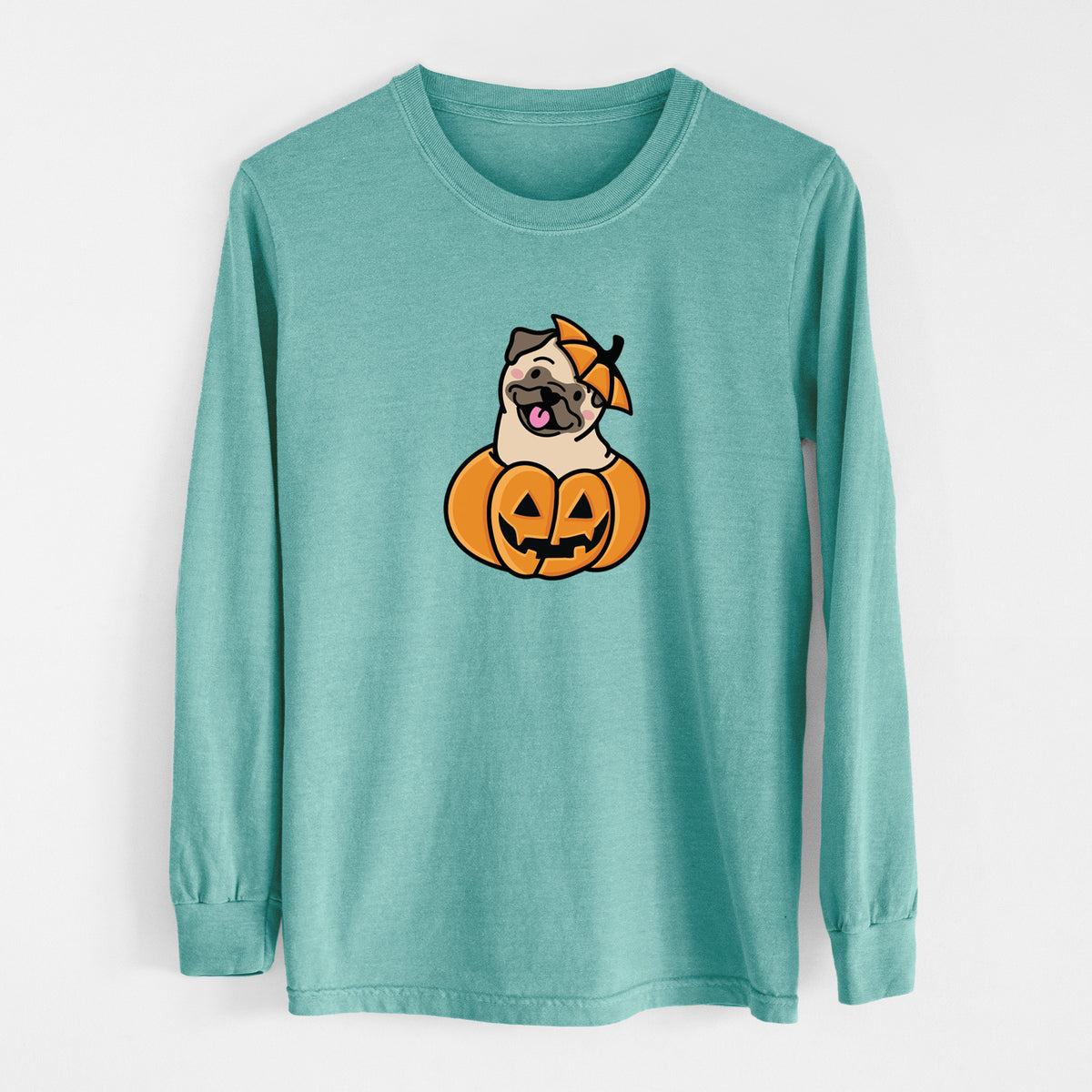 Pumpkin Pup - Pug - Heavyweight 100% Cotton Long Sleeve