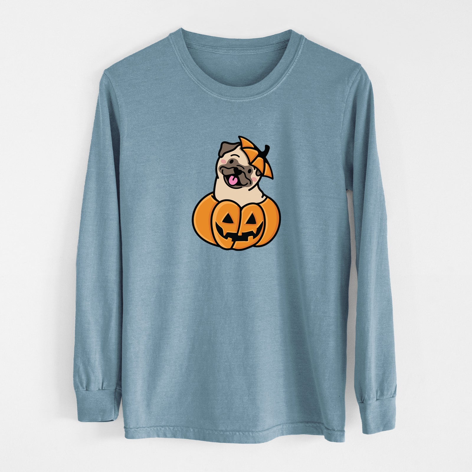 Pumpkin Pup - Pug - Heavyweight 100% Cotton Long Sleeve