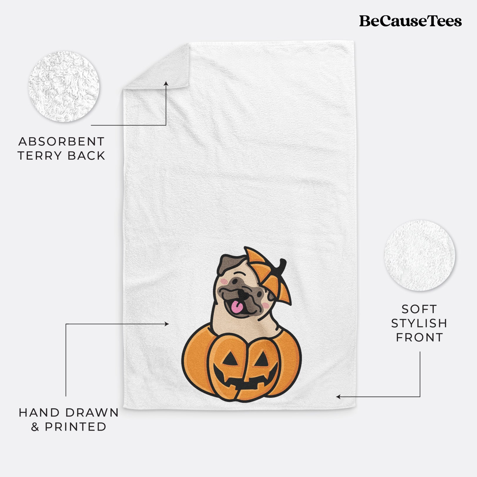 Pumpkin Pup - Pug Hand Towel