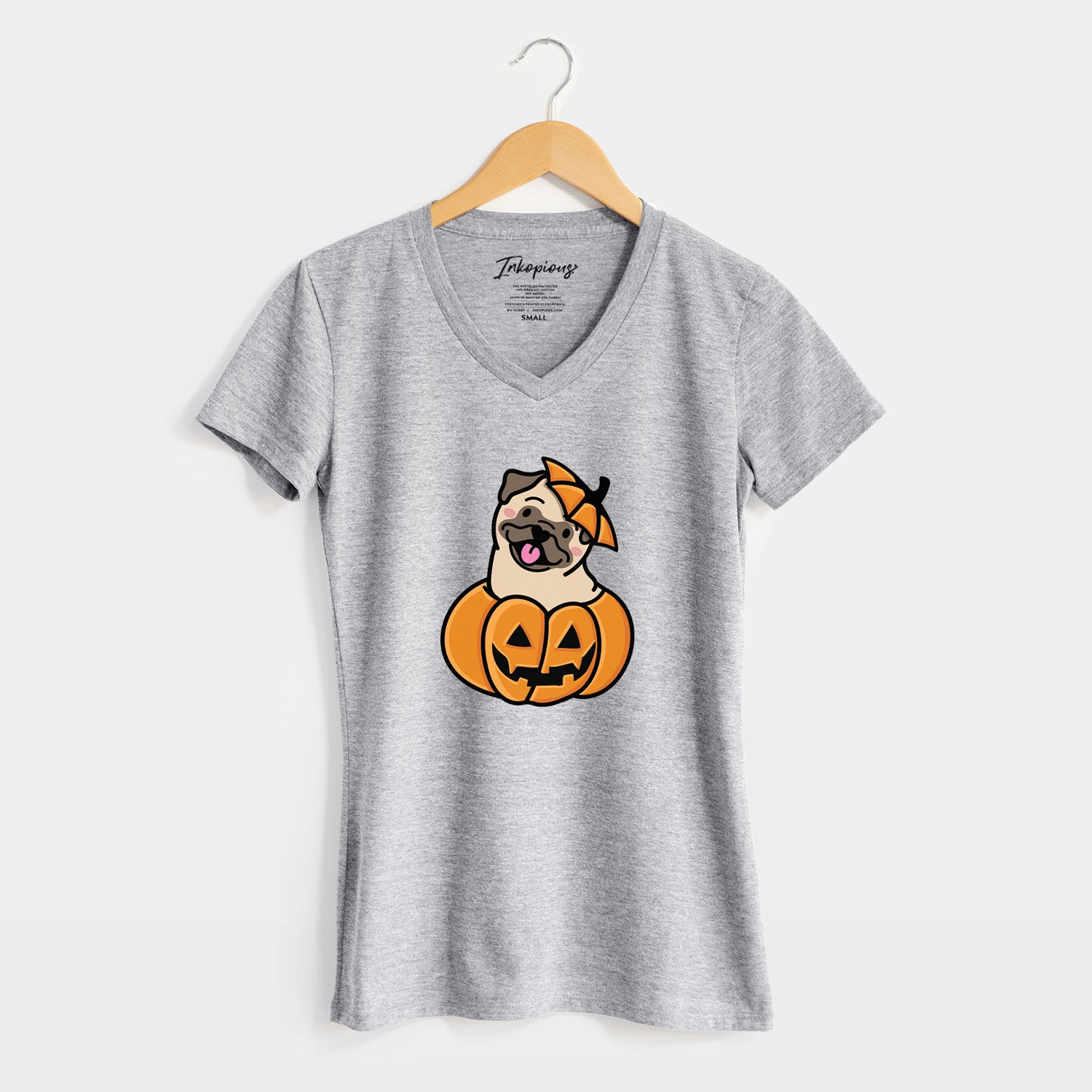 Pumpkin Pup - Pug - Women's Perfect V-neck Shirt