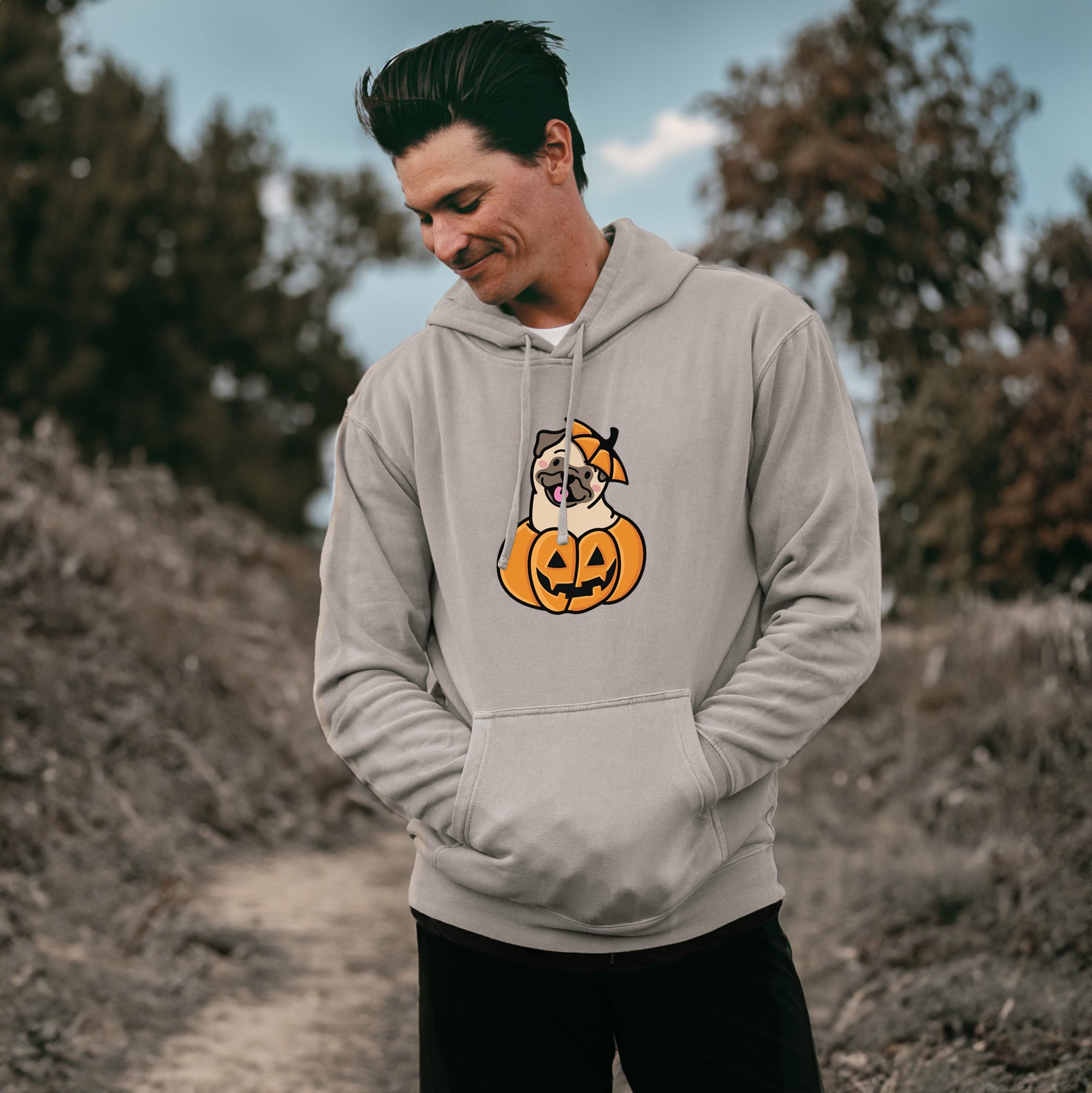 Pumpkin Pup - Pug - Unisex Pigment Dyed Hoodie