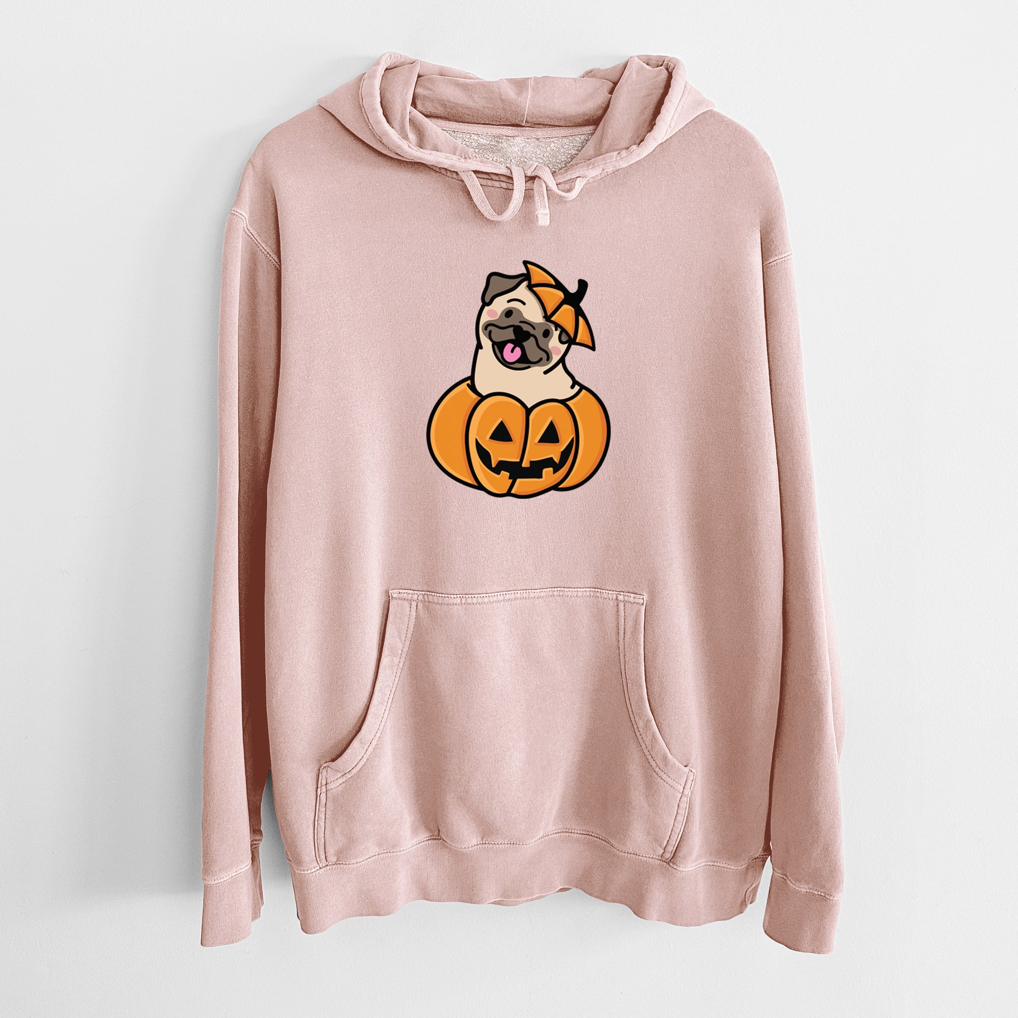 Pumpkin Pup - Pug - Unisex Pigment Dyed Hoodie