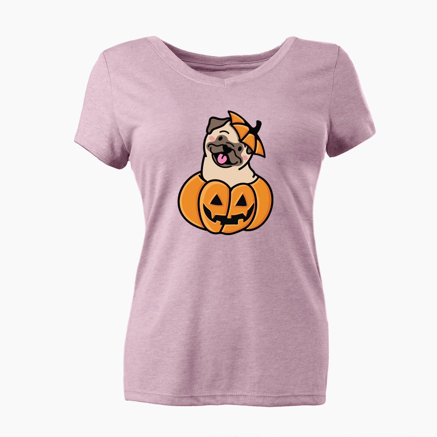 Pumpkin Pup - Pug - Women's Perfect V-neck Shirt