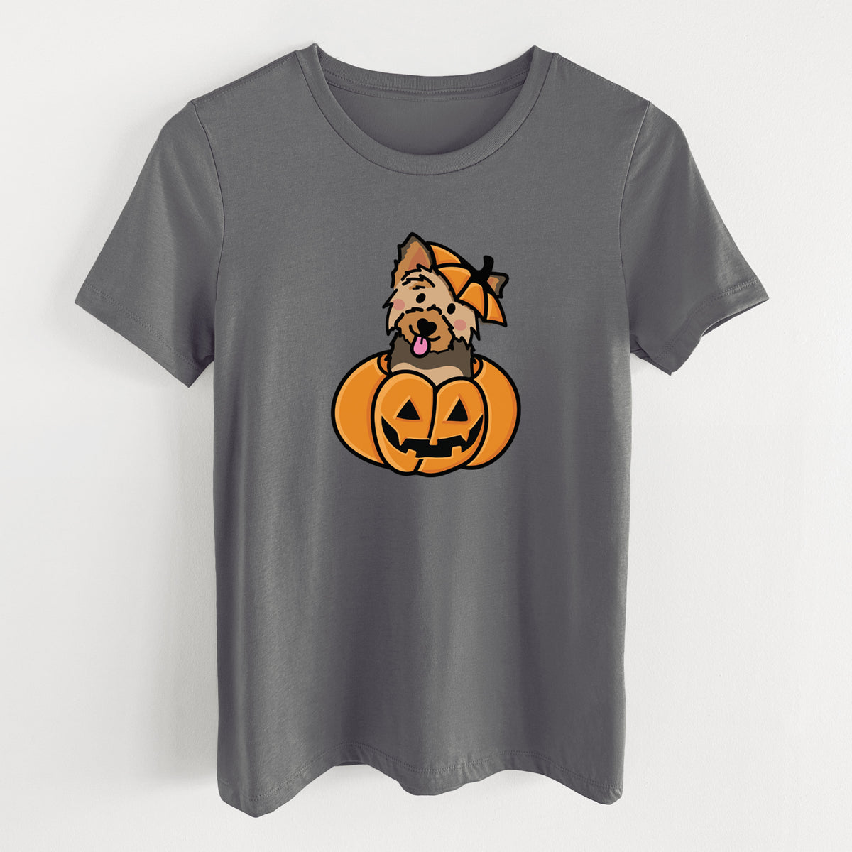 Pumpkin Pup - Yorkie - Women's Lightweight Relaxed Fit 100% Cotton Crewneck
