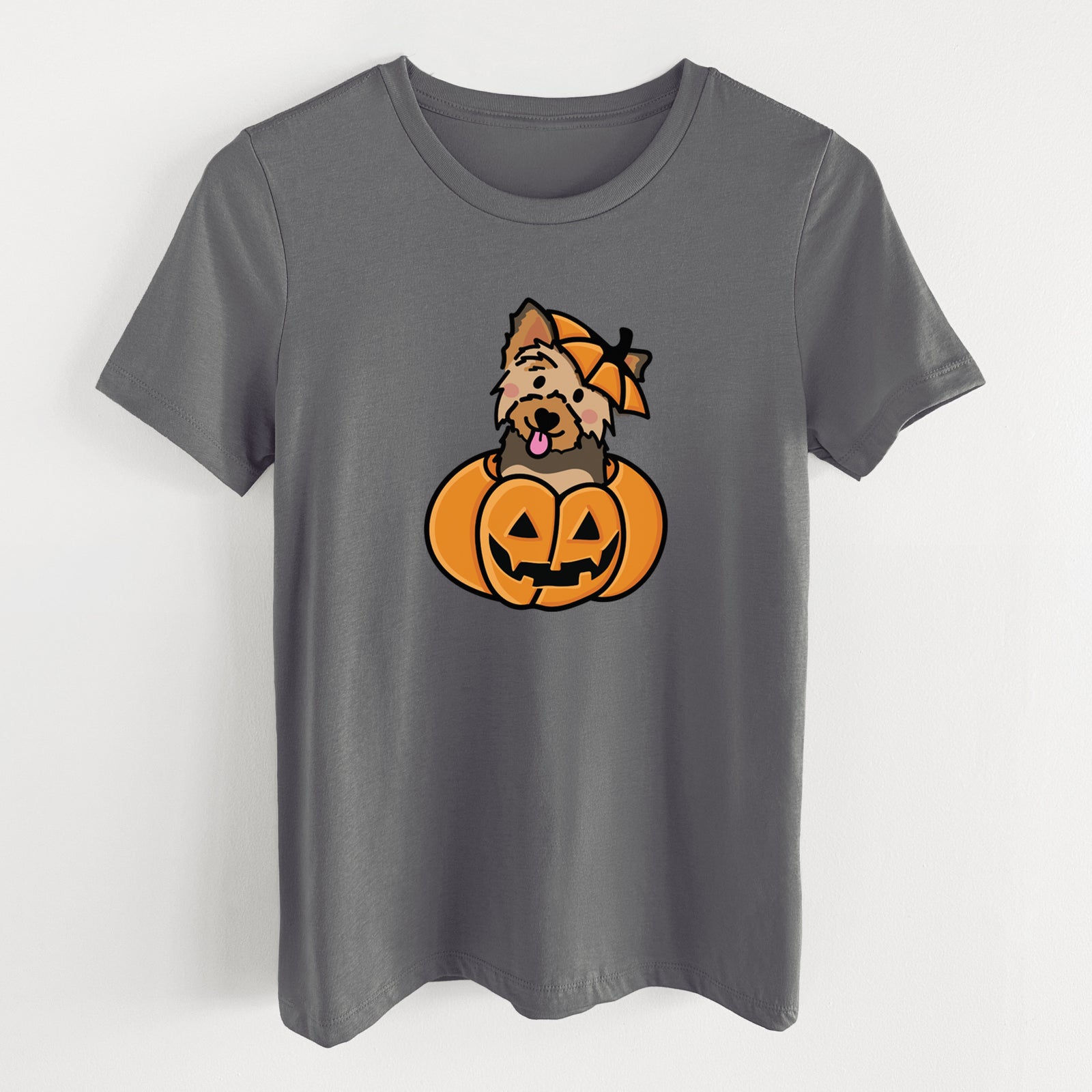 Pumpkin Pup - Yorkie - Women's Lightweight Relaxed Fit 100% Cotton Crewneck