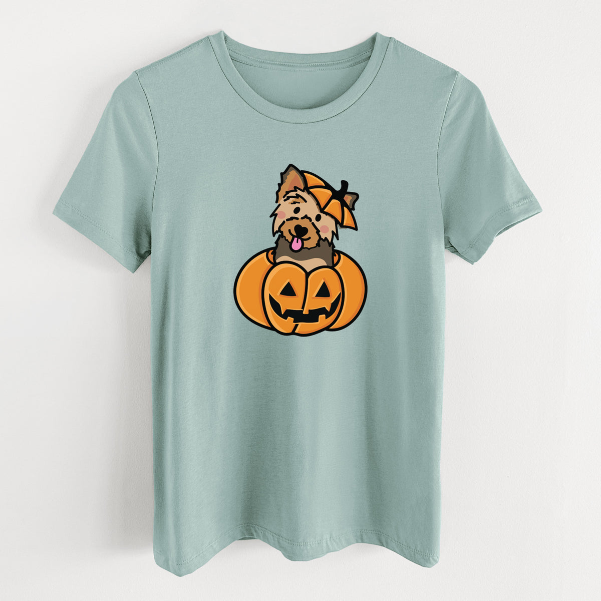 Pumpkin Pup - Yorkie - Women's Lightweight Relaxed Fit 100% Cotton Crewneck