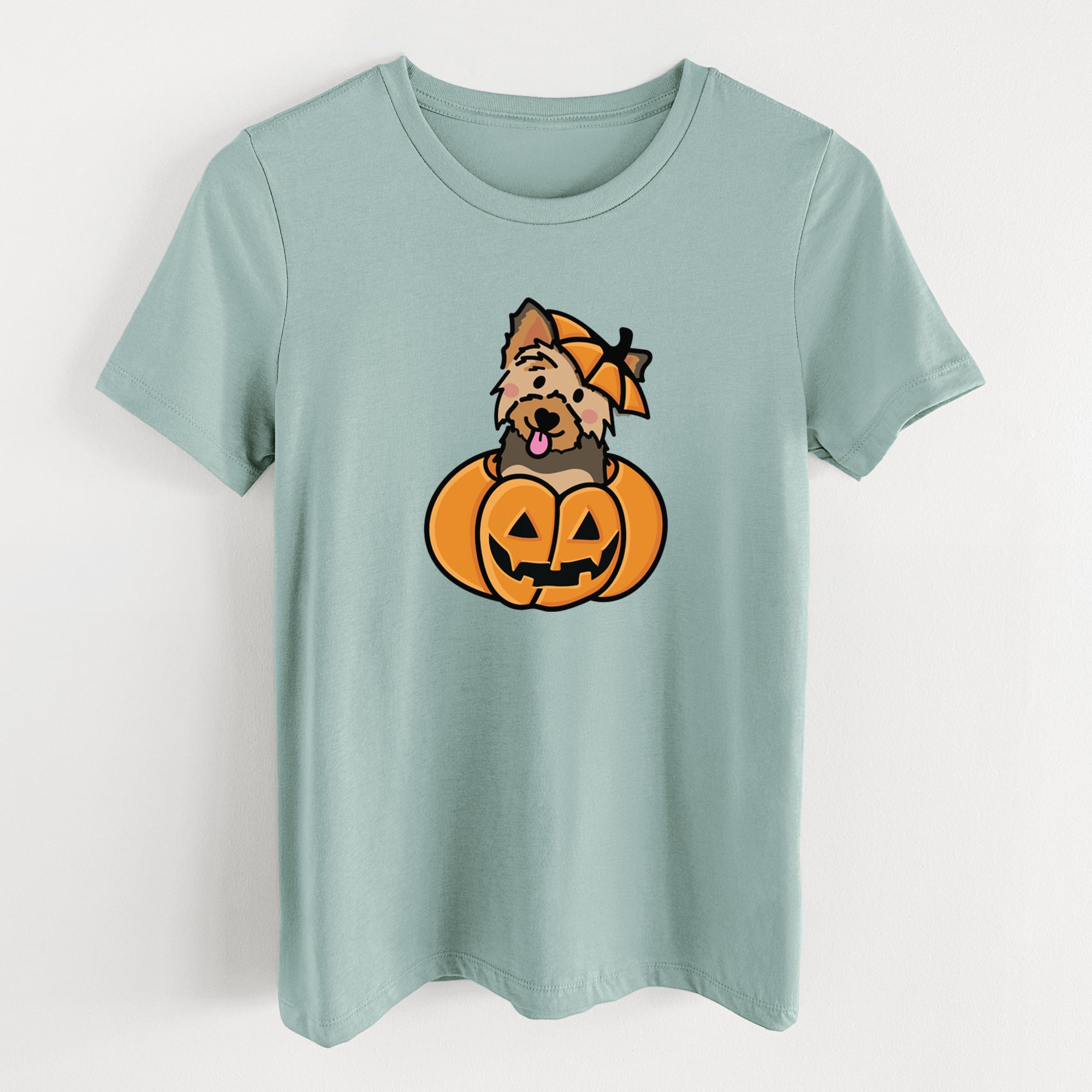 Pumpkin Pup - Yorkie - Women's Lightweight Relaxed Fit 100% Cotton Crewneck
