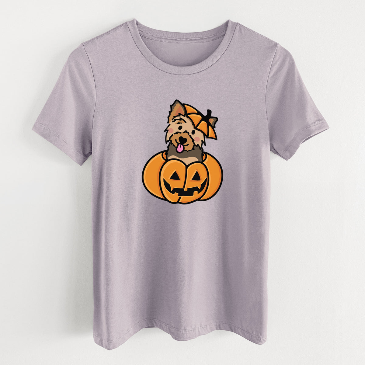 Pumpkin Pup - Yorkie - Women&#39;s Lightweight Relaxed Fit 100% Cotton Crewneck