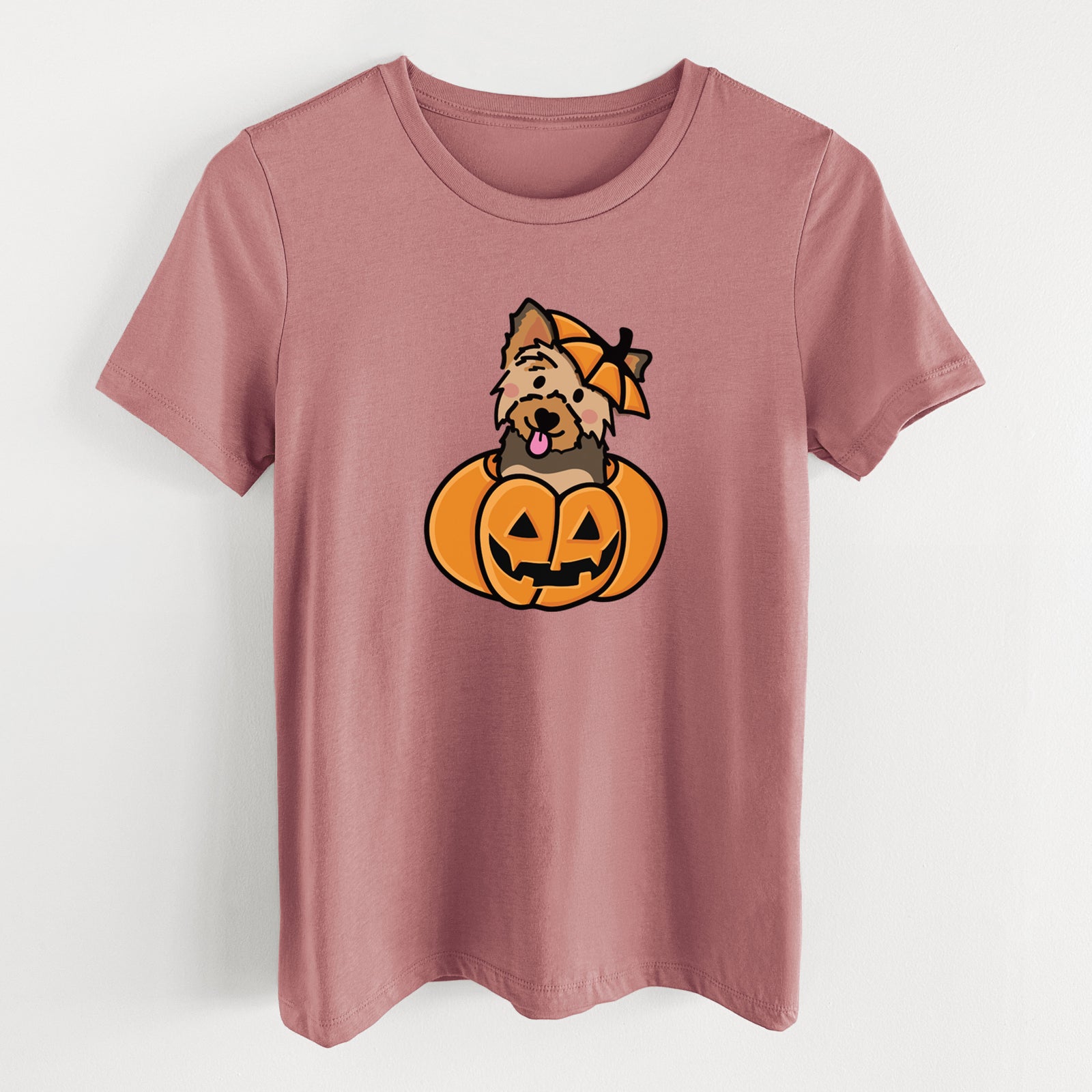 Pumpkin Pup - Yorkie - Women's Lightweight Relaxed Fit 100% Cotton Crewneck