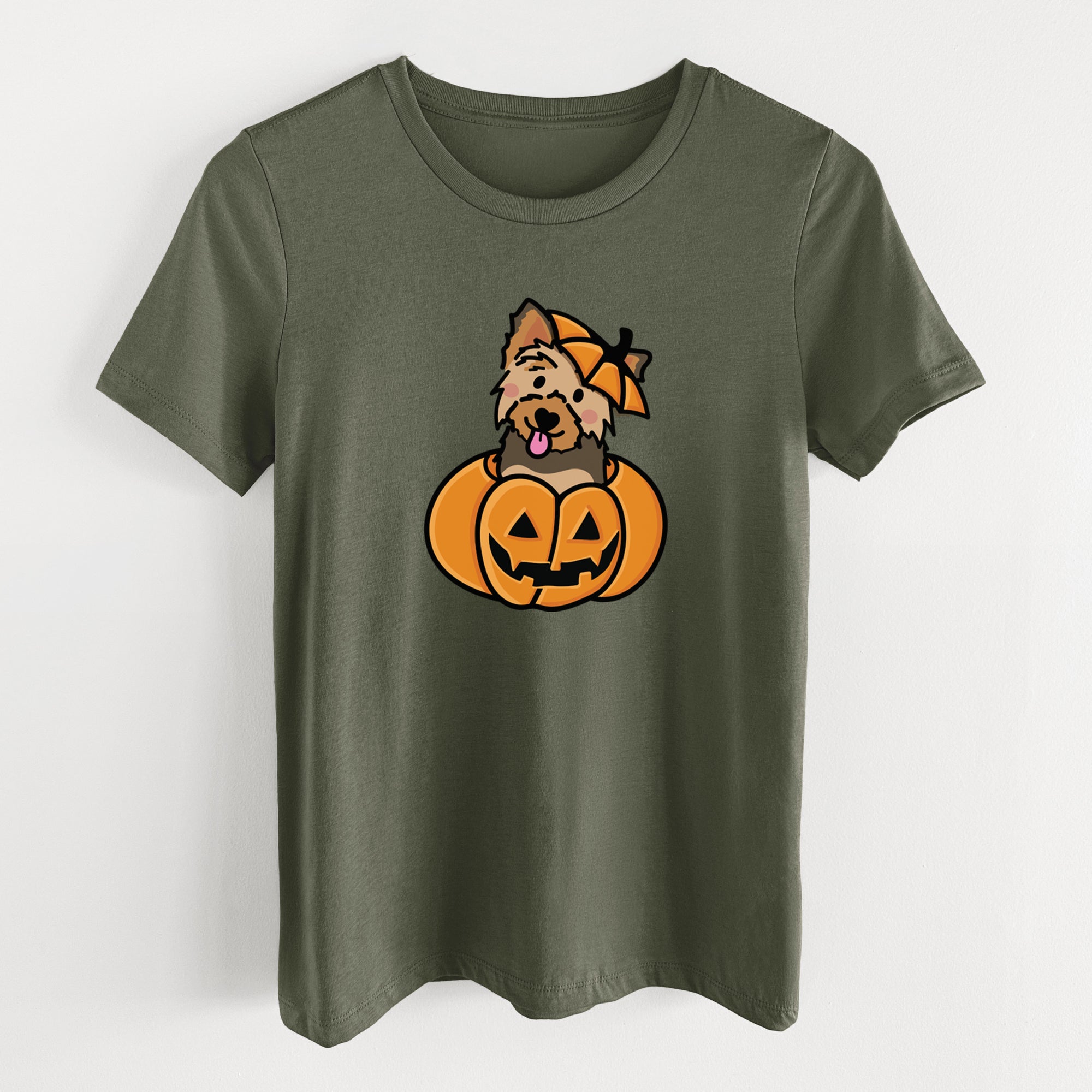 Pumpkin Pup - Yorkie - Women's Lightweight Relaxed Fit 100% Cotton Crewneck