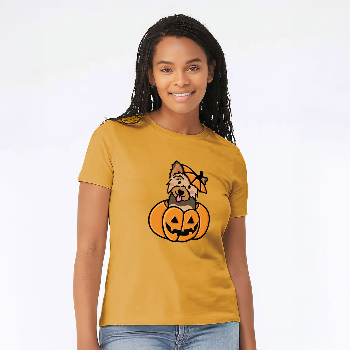 Pumpkin Pup - Yorkie - Women's Lightweight Relaxed Fit 100% Cotton Crewneck