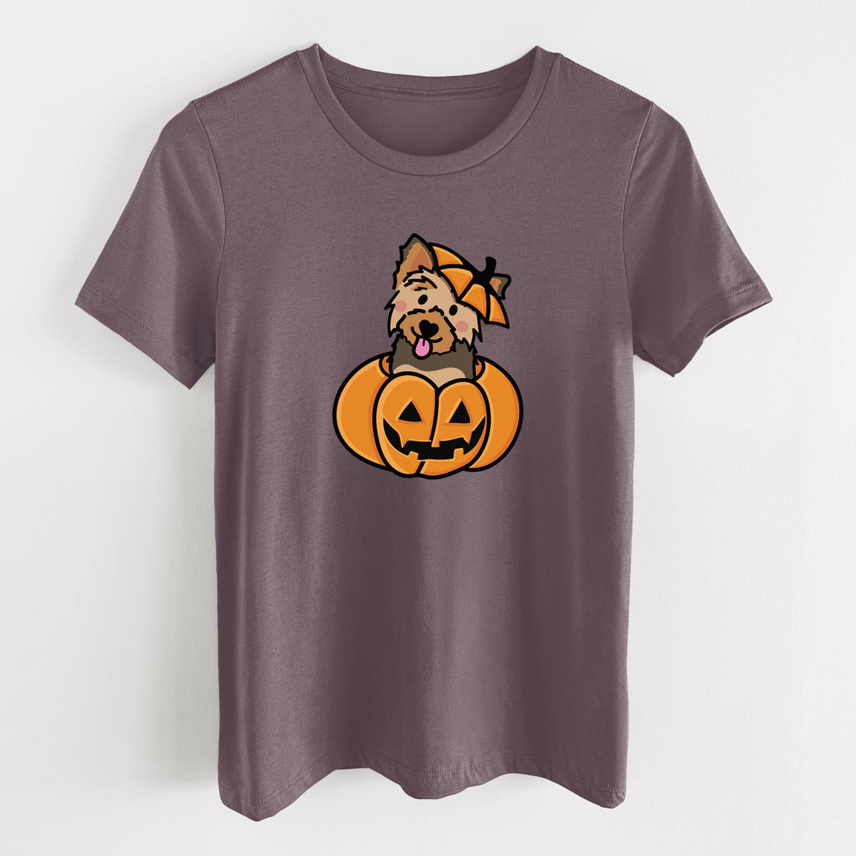Pumpkin Pup - Yorkie - Women's Lightweight Relaxed Fit 100% Cotton Crewneck