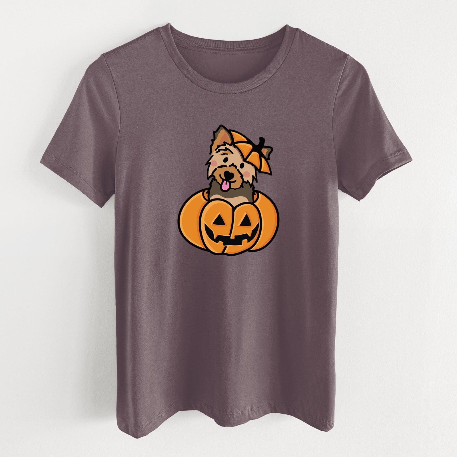 Pumpkin Pup - Yorkie - Women's Lightweight Relaxed Fit 100% Cotton Crewneck
