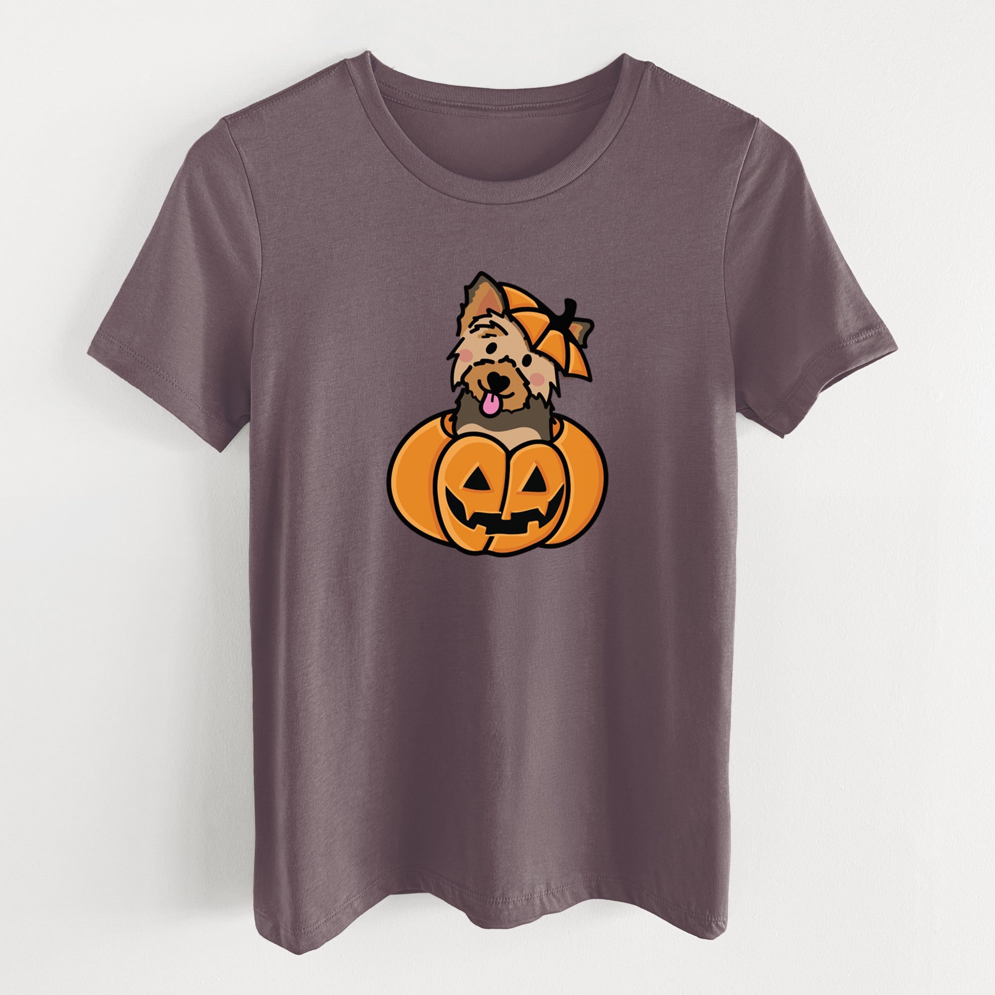 Pumpkin Pup - Yorkie - Women's Lightweight Relaxed Fit 100% Cotton Crewneck