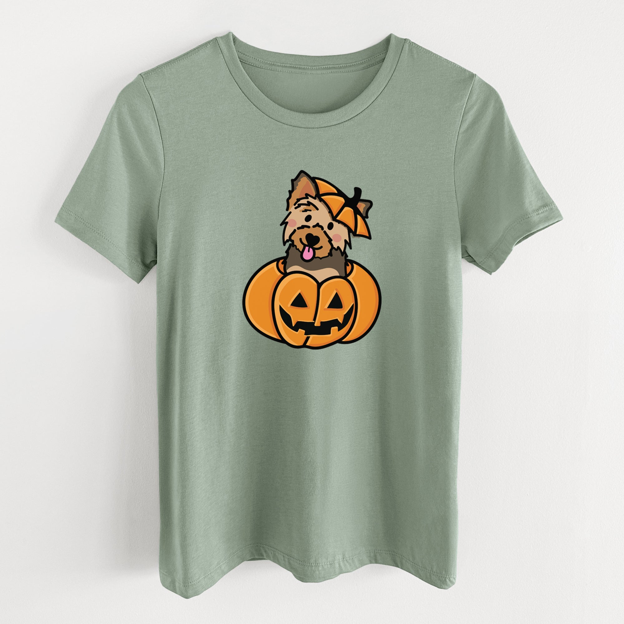 Pumpkin Pup - Yorkie - Women's Lightweight Relaxed Fit 100% Cotton Crewneck