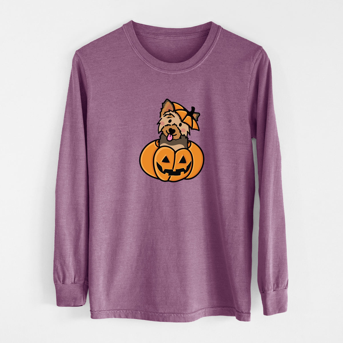 Pumpkin Pup - Yorkie - Heavyweight 100% Cotton Long Sleeve