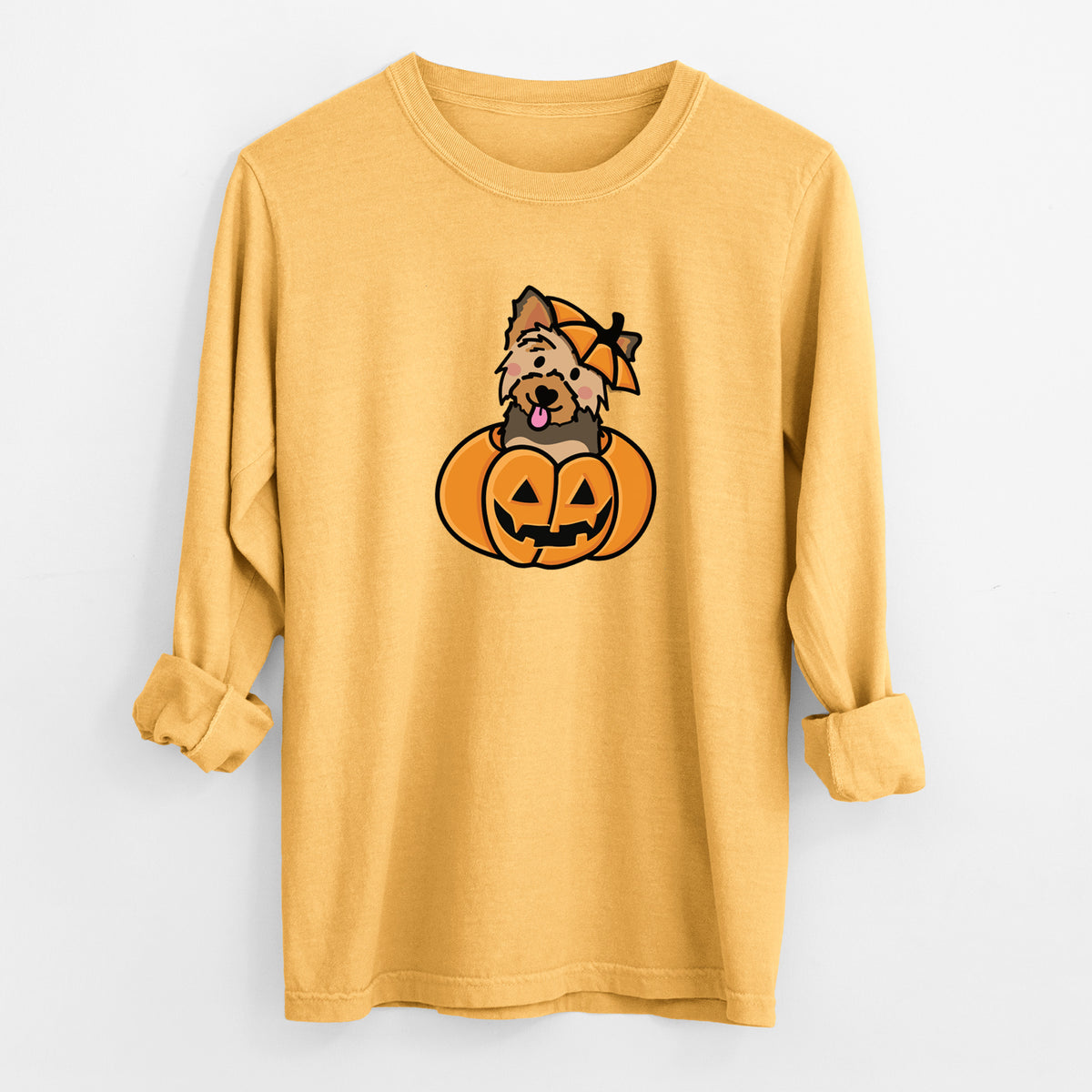 Pumpkin Pup - Yorkie - Heavyweight 100% Cotton Long Sleeve