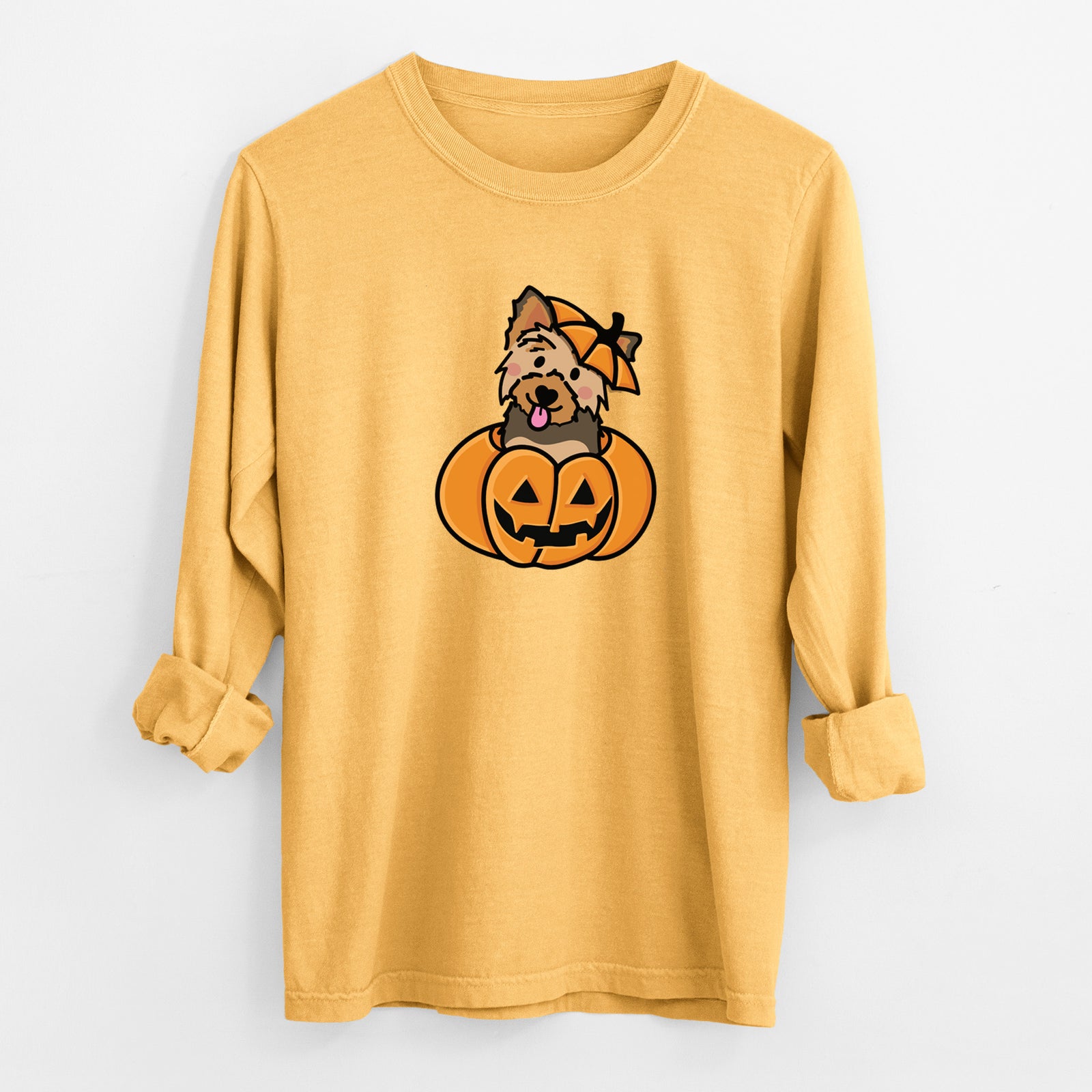 Pumpkin Pup - Yorkie - Heavyweight 100% Cotton Long Sleeve