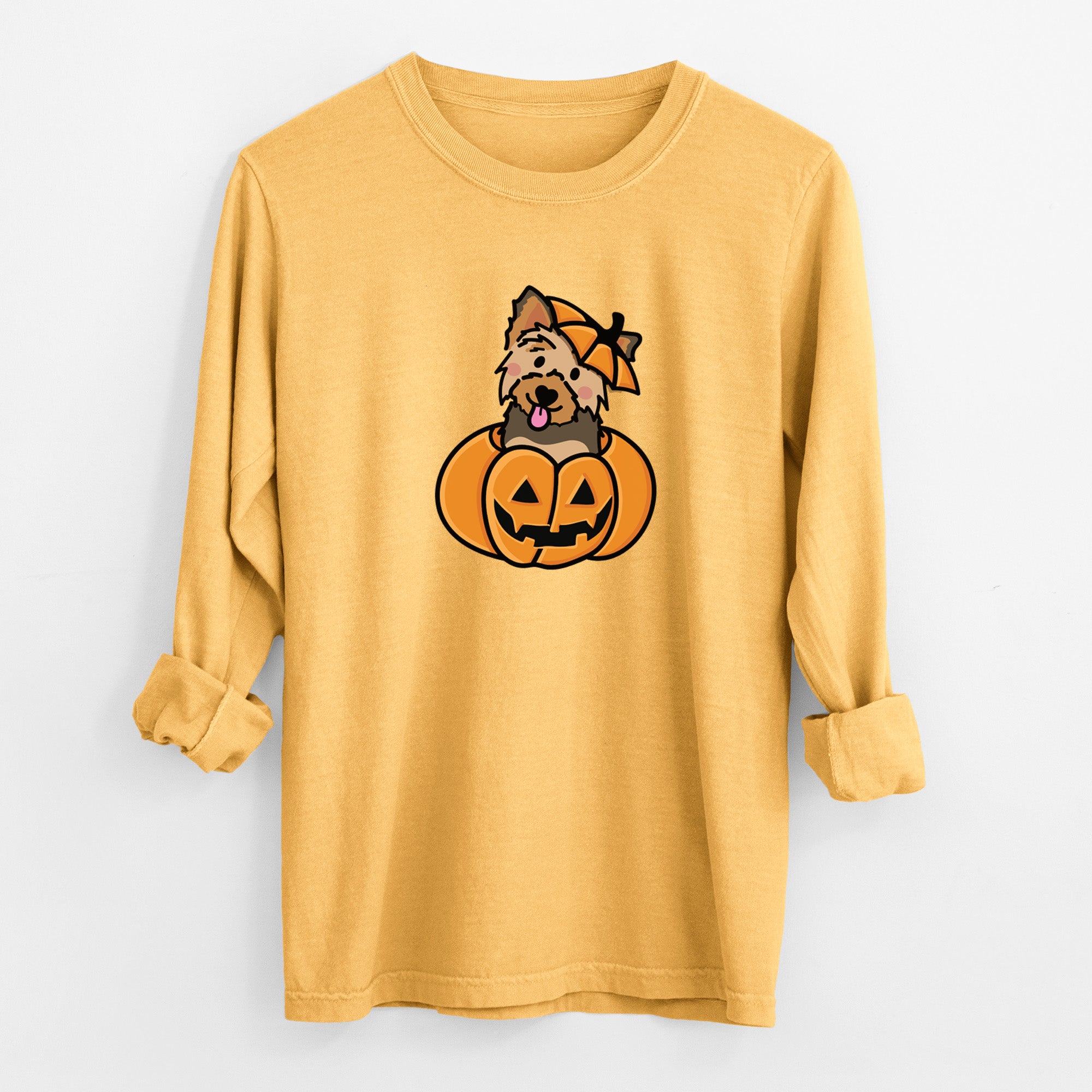 Pumpkin Pup - Yorkie - Heavyweight 100% Cotton Long Sleeve