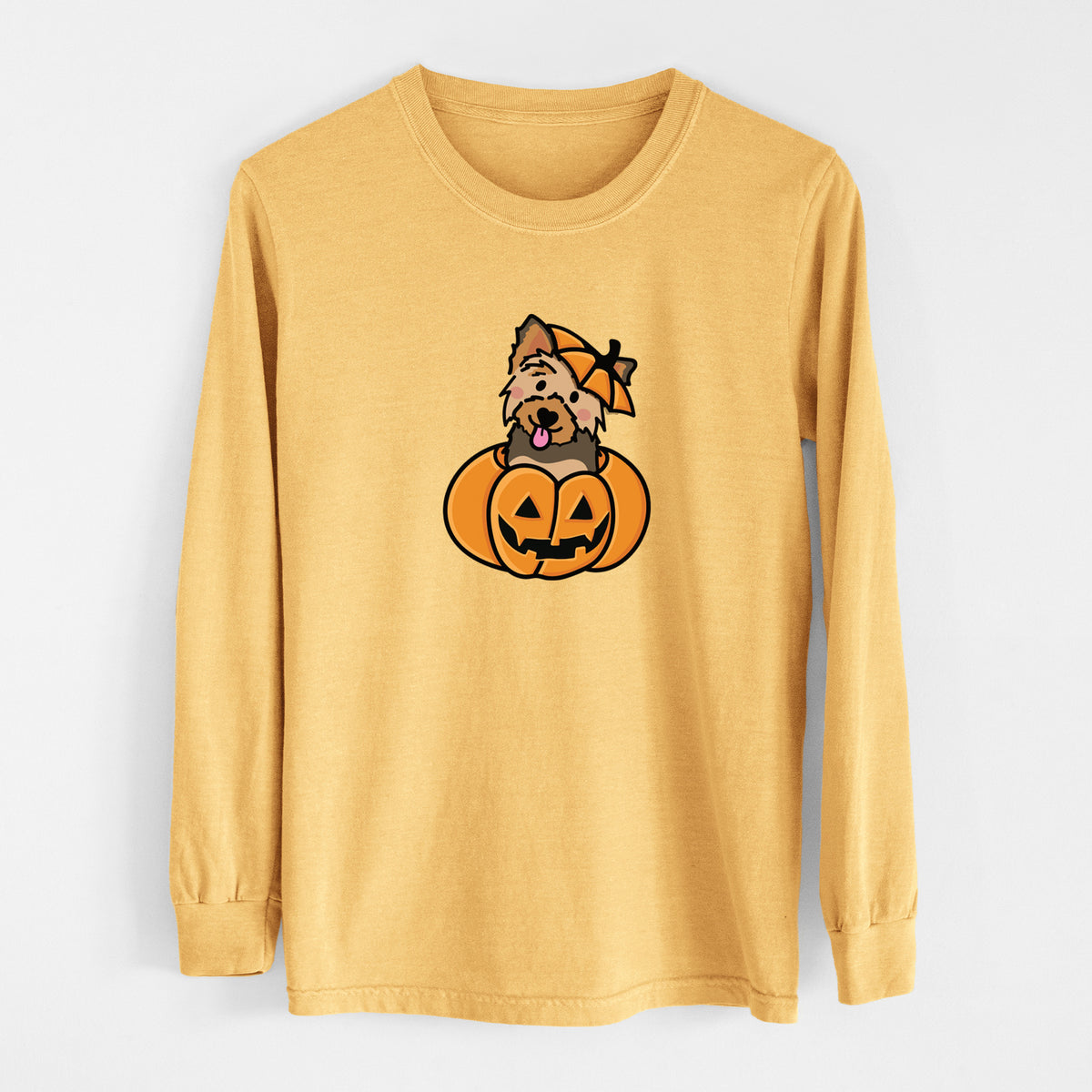 Pumpkin Pup - Yorkie - Heavyweight 100% Cotton Long Sleeve