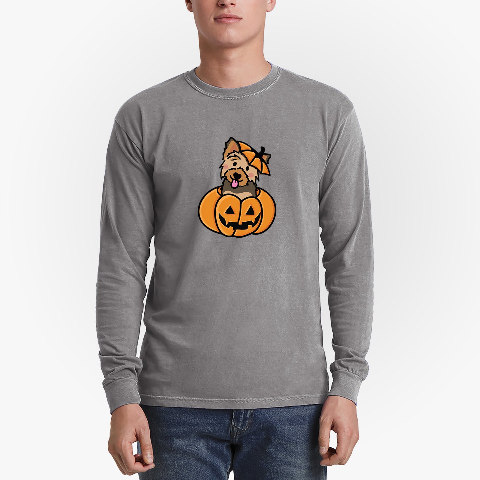 Pumpkin Pup - Yorkie - Heavyweight 100% Cotton Long Sleeve
