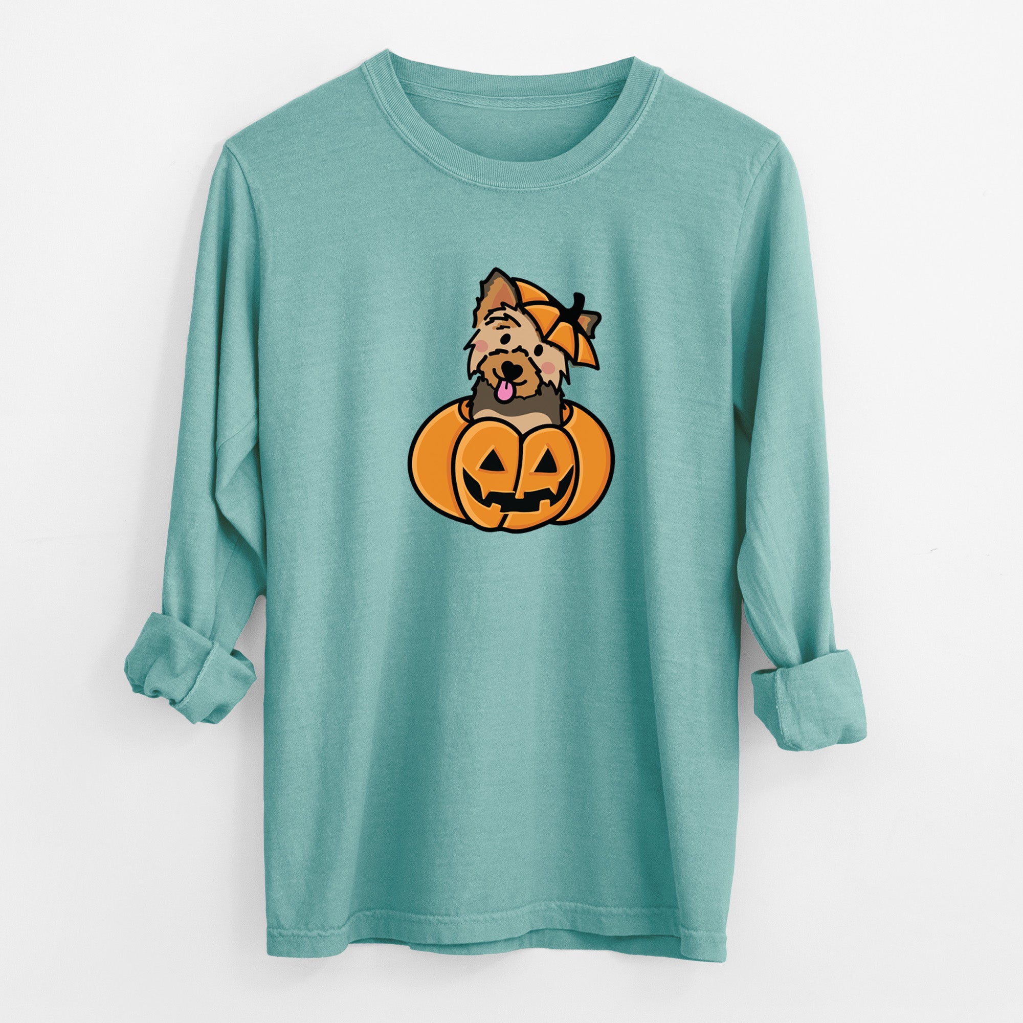 Pumpkin Pup - Yorkie - Heavyweight 100% Cotton Long Sleeve