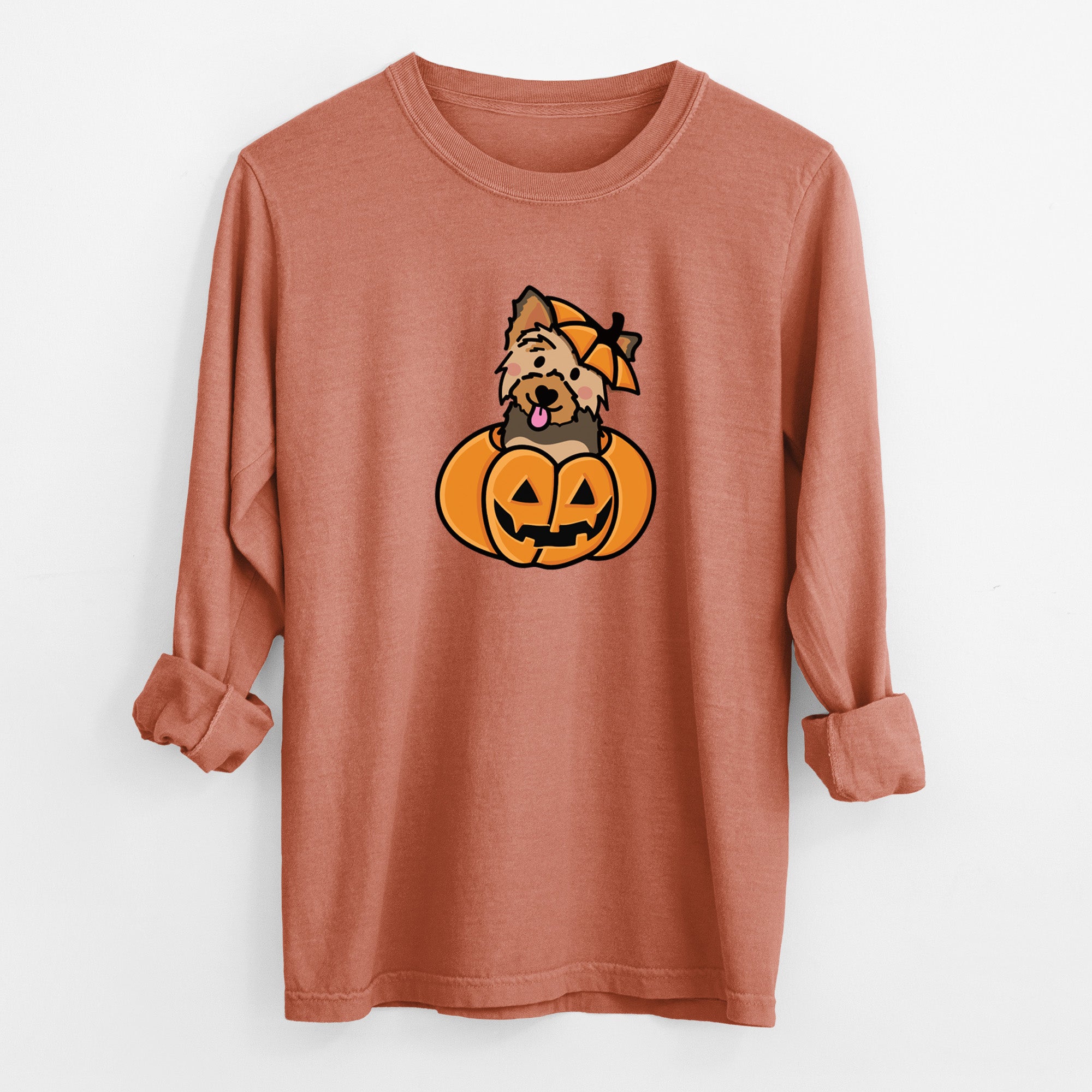 Pumpkin Pup - Yorkie - Heavyweight 100% Cotton Long Sleeve