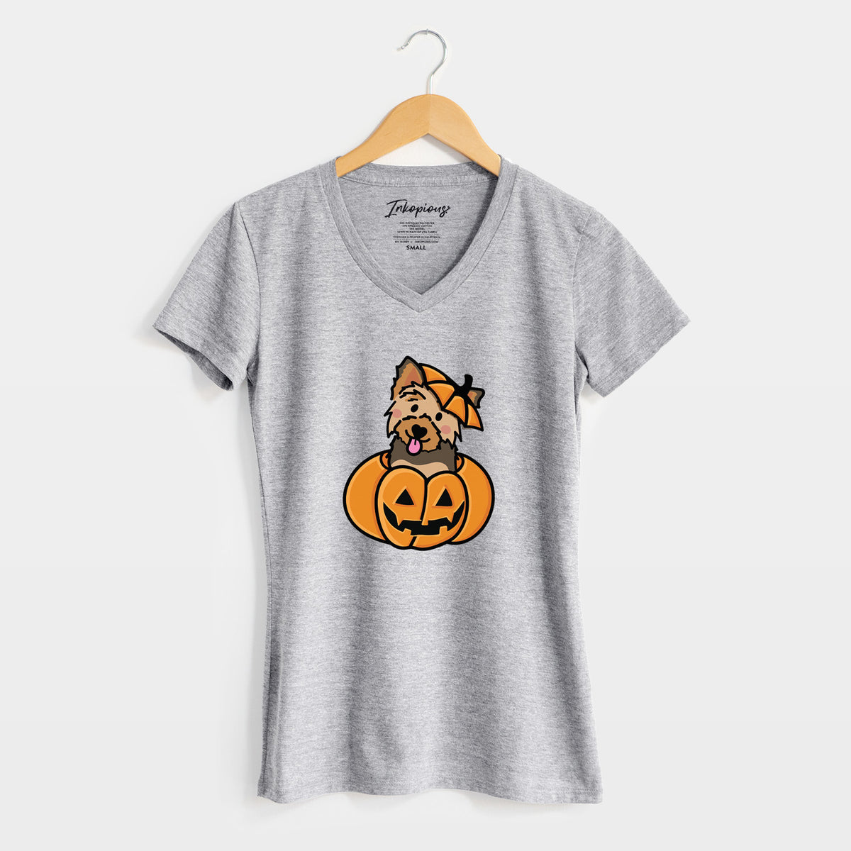 Pumpkin Pup - Yorkie - Women&#39;s Perfect V-neck Shirt