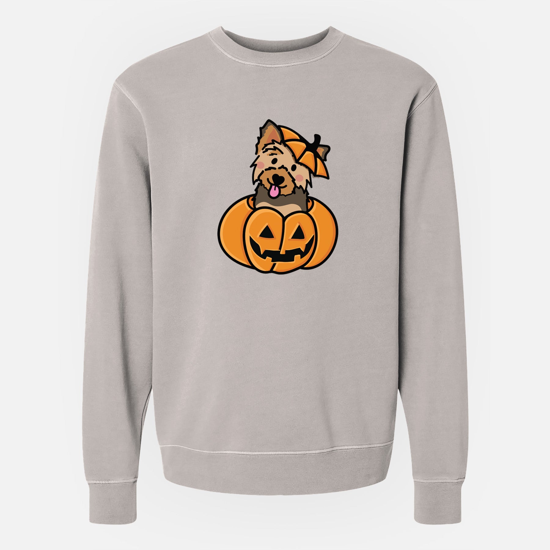 Pumpkin Pup - Yorkie - Unisex Pigment Dyed Crew Sweatshirt