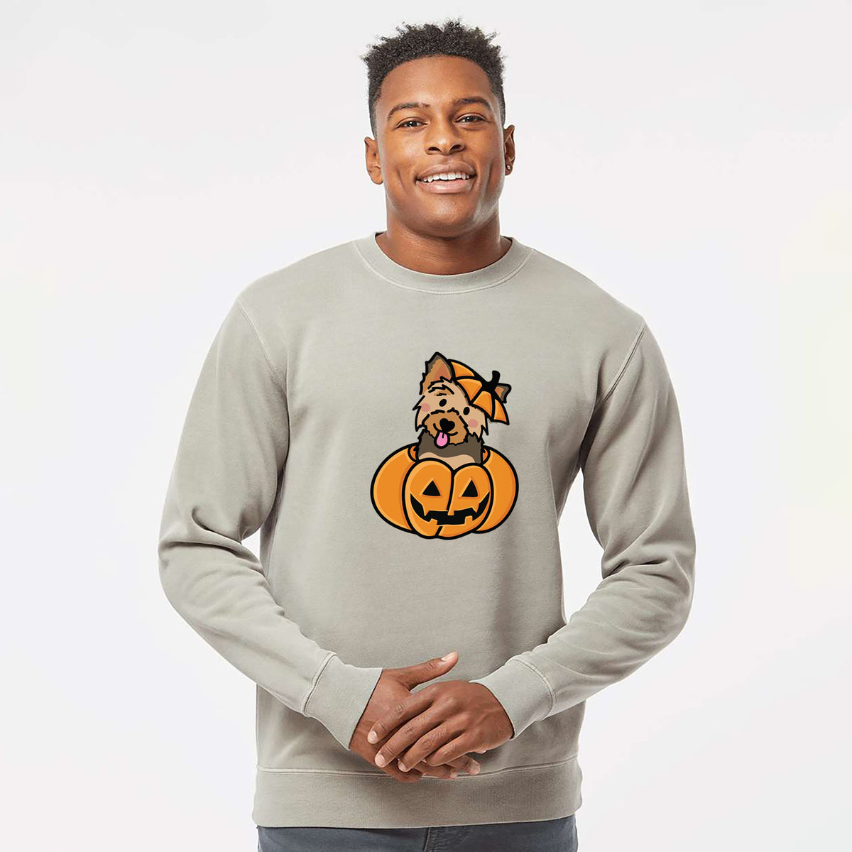 Pumpkin Pup - Yorkie - Unisex Pigment Dyed Crew Sweatshirt