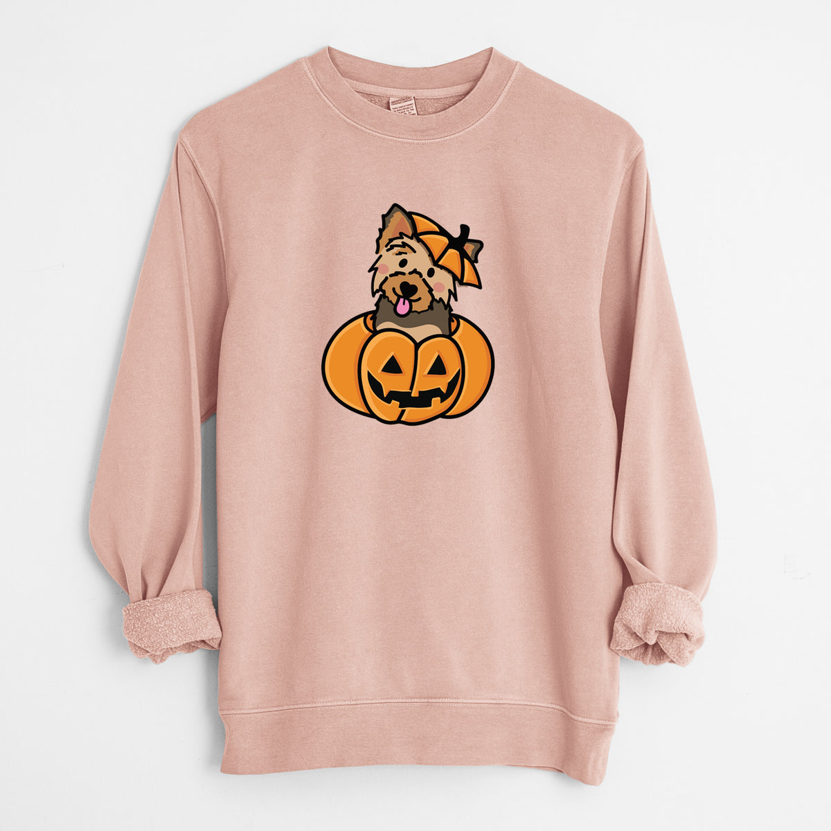 Pumpkin Pup - Yorkie - Unisex Pigment Dyed Crew Sweatshirt