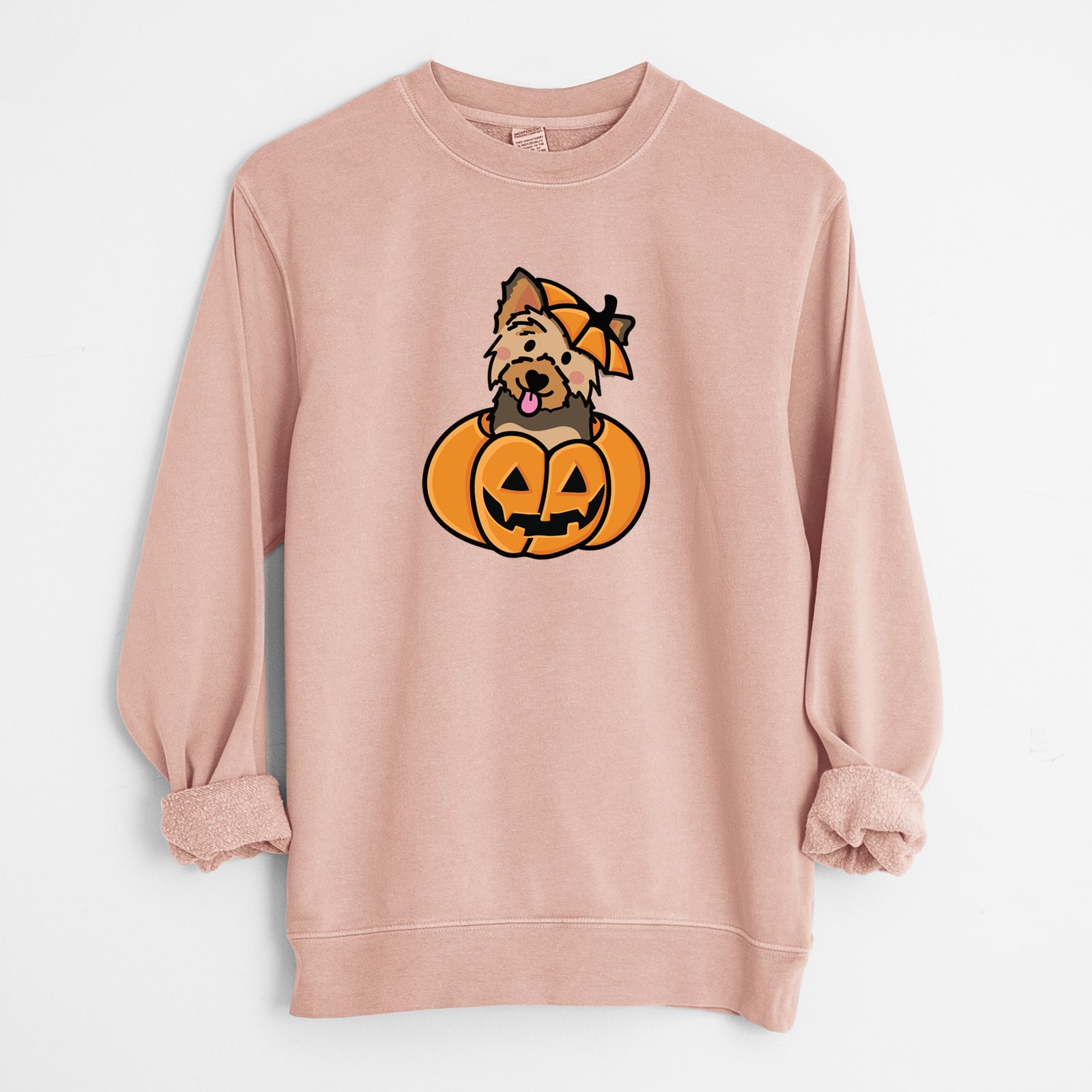 Pumpkin Pup - Yorkie - Unisex Pigment Dyed Crew Sweatshirt
