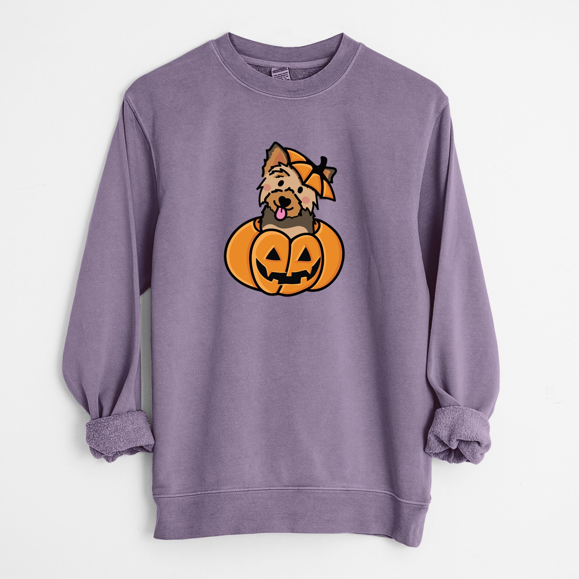 Pumpkin Pup - Yorkie - Unisex Pigment Dyed Crew Sweatshirt