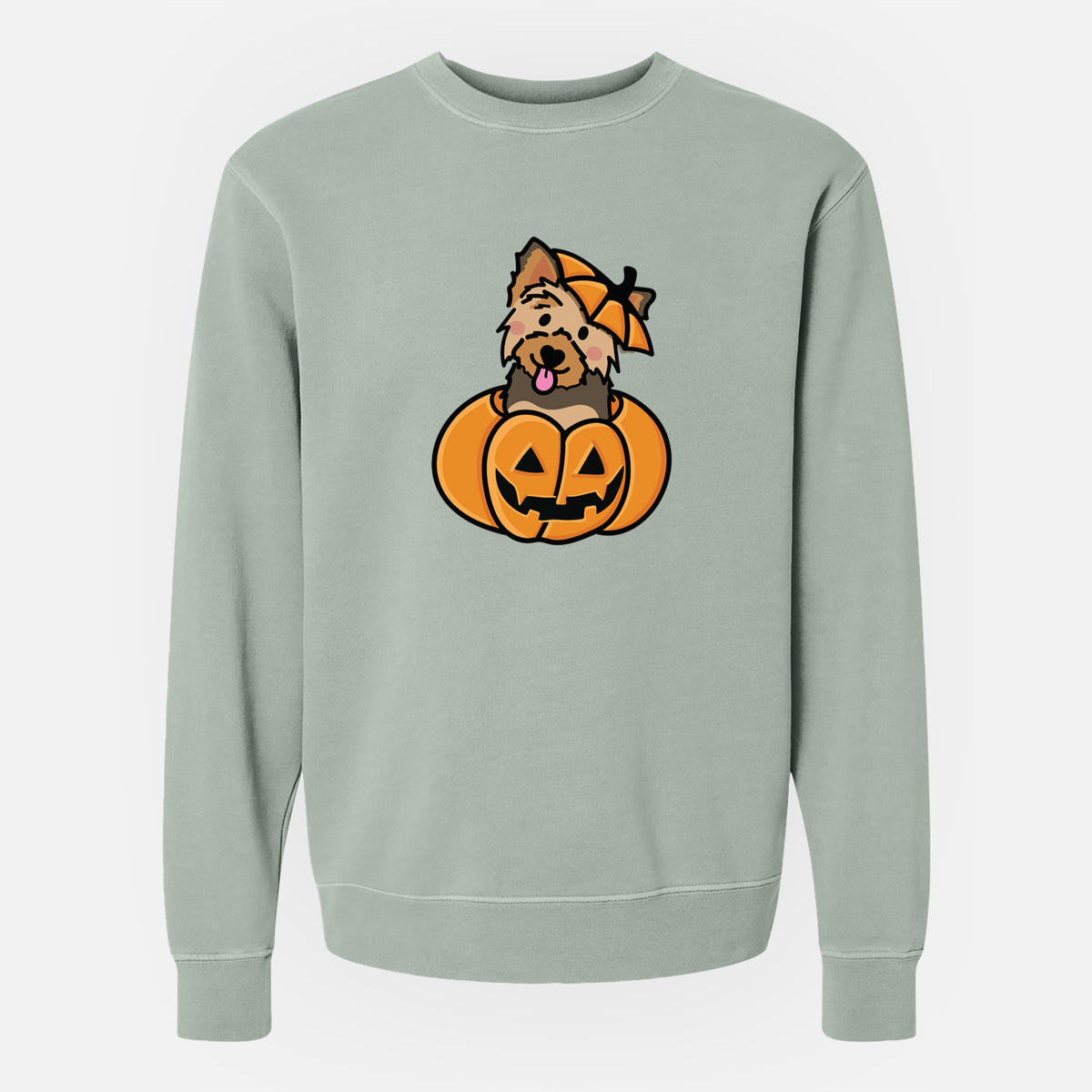Pumpkin Pup - Yorkie - Unisex Pigment Dyed Crew Sweatshirt