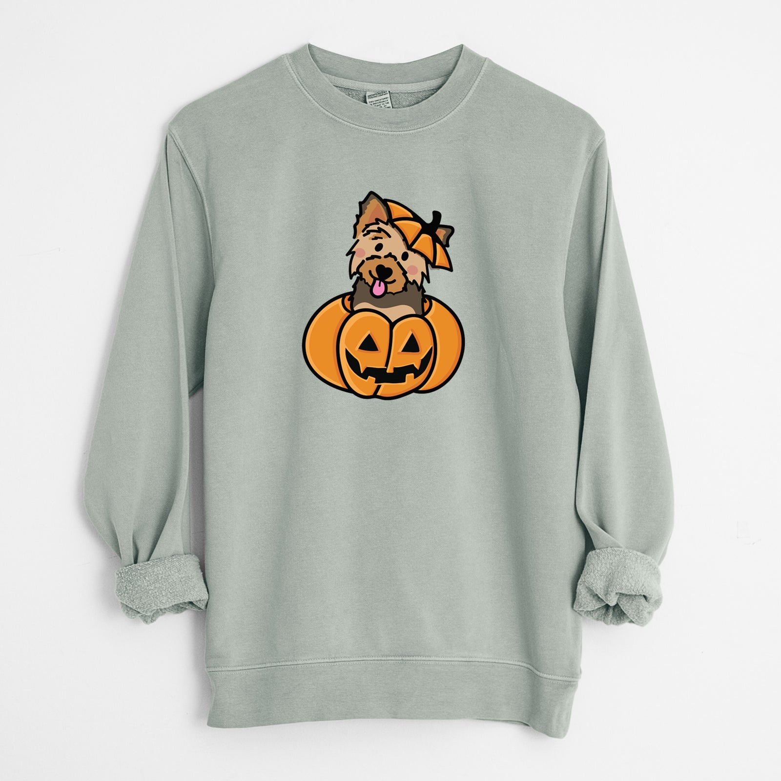 Pumpkin Pup - Yorkie - Unisex Pigment Dyed Crew Sweatshirt