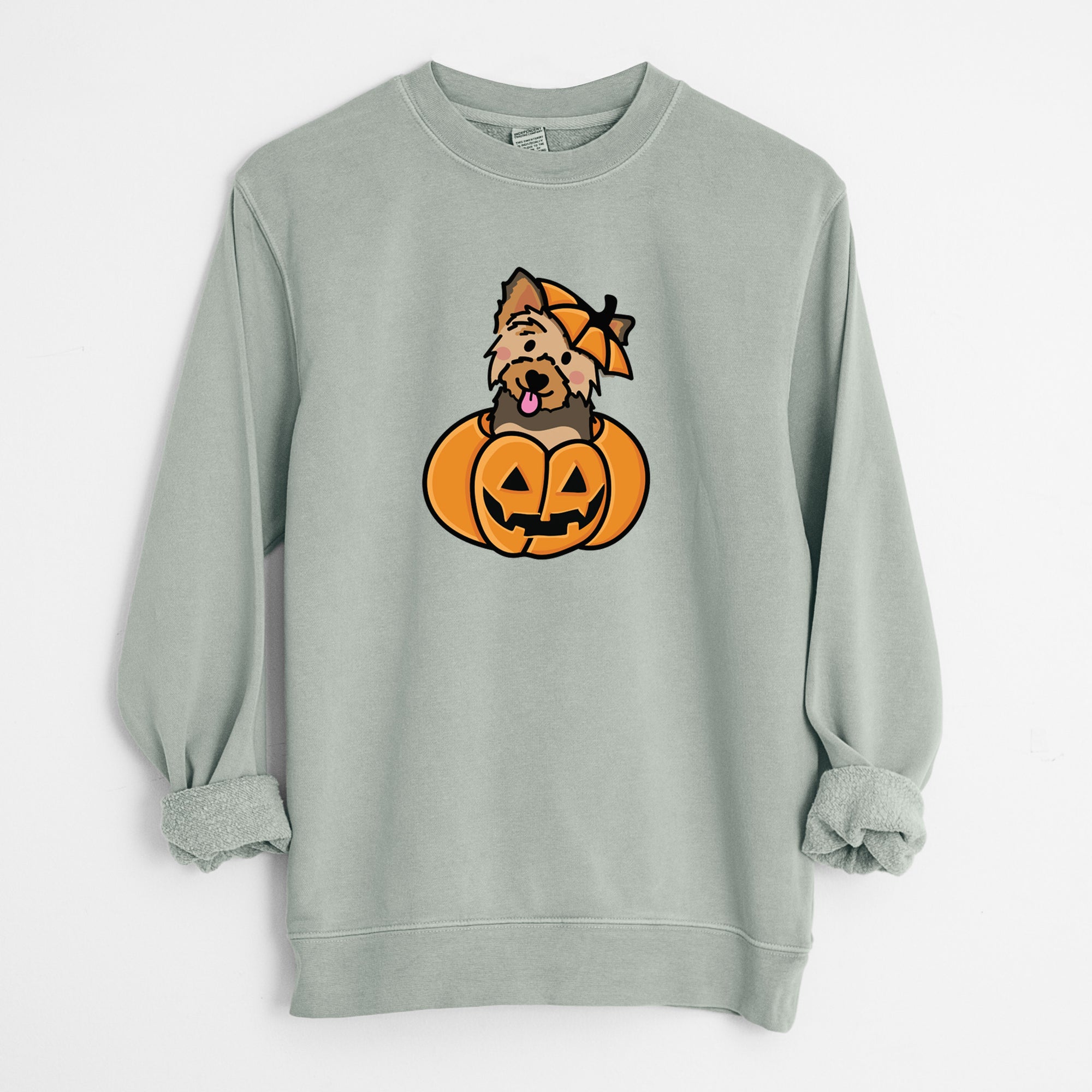 Pumpkin Pup - Yorkie - Unisex Pigment Dyed Crew Sweatshirt