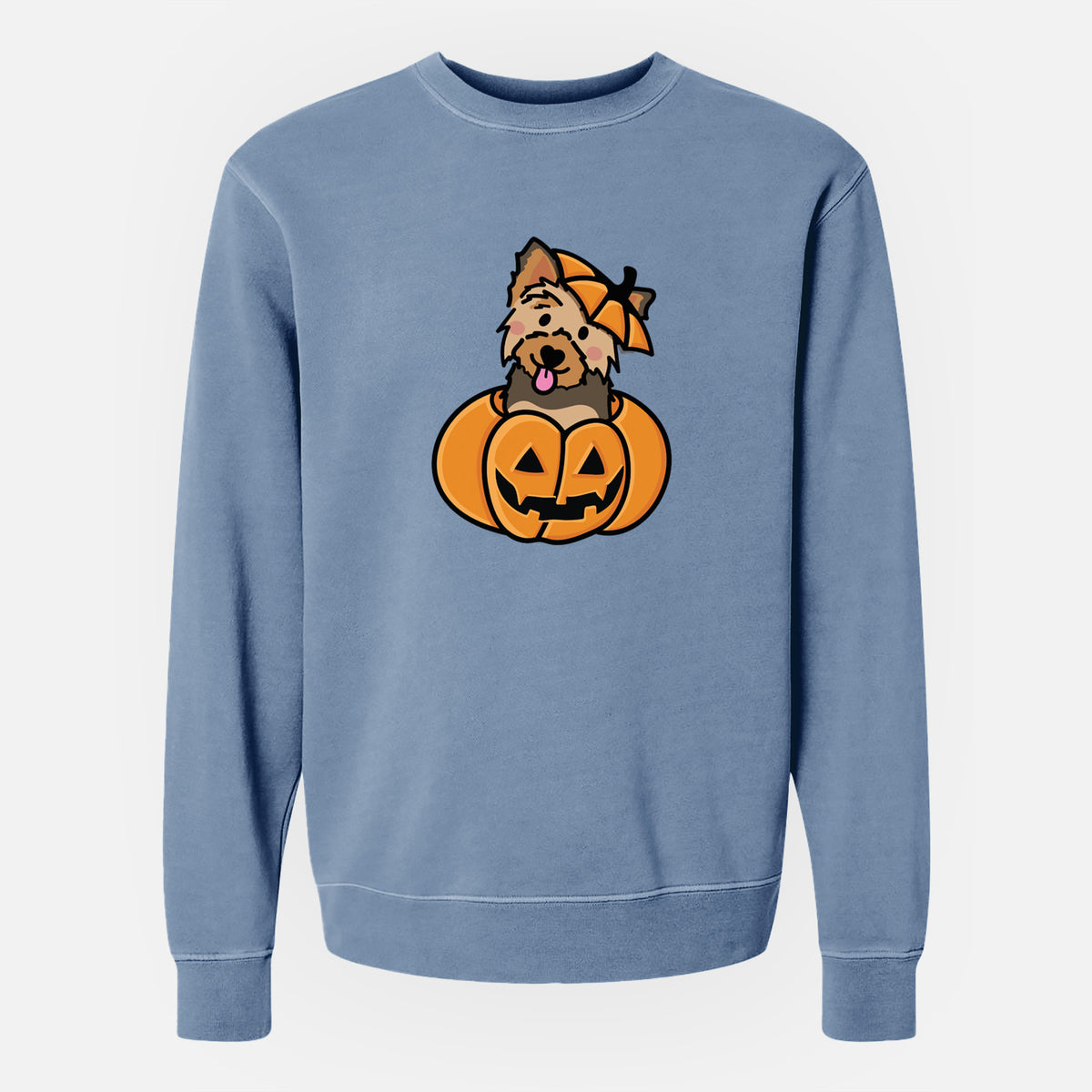 Pumpkin Pup - Yorkie - Unisex Pigment Dyed Crew Sweatshirt