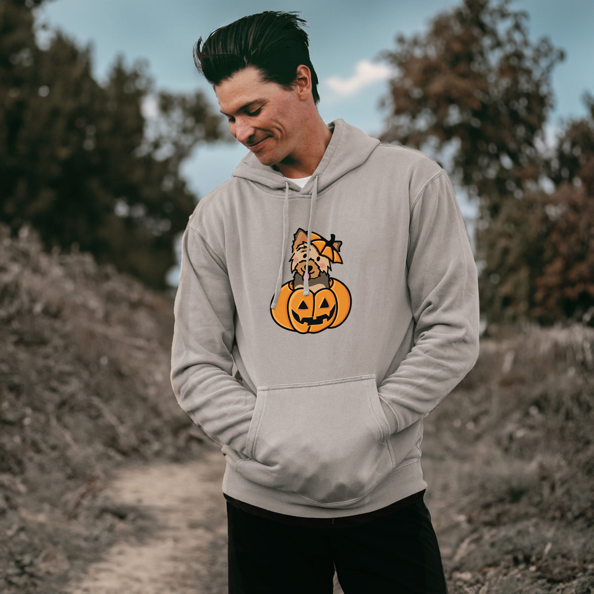 Pumpkin Pup - Yorkie - Unisex Pigment Dyed Hoodie