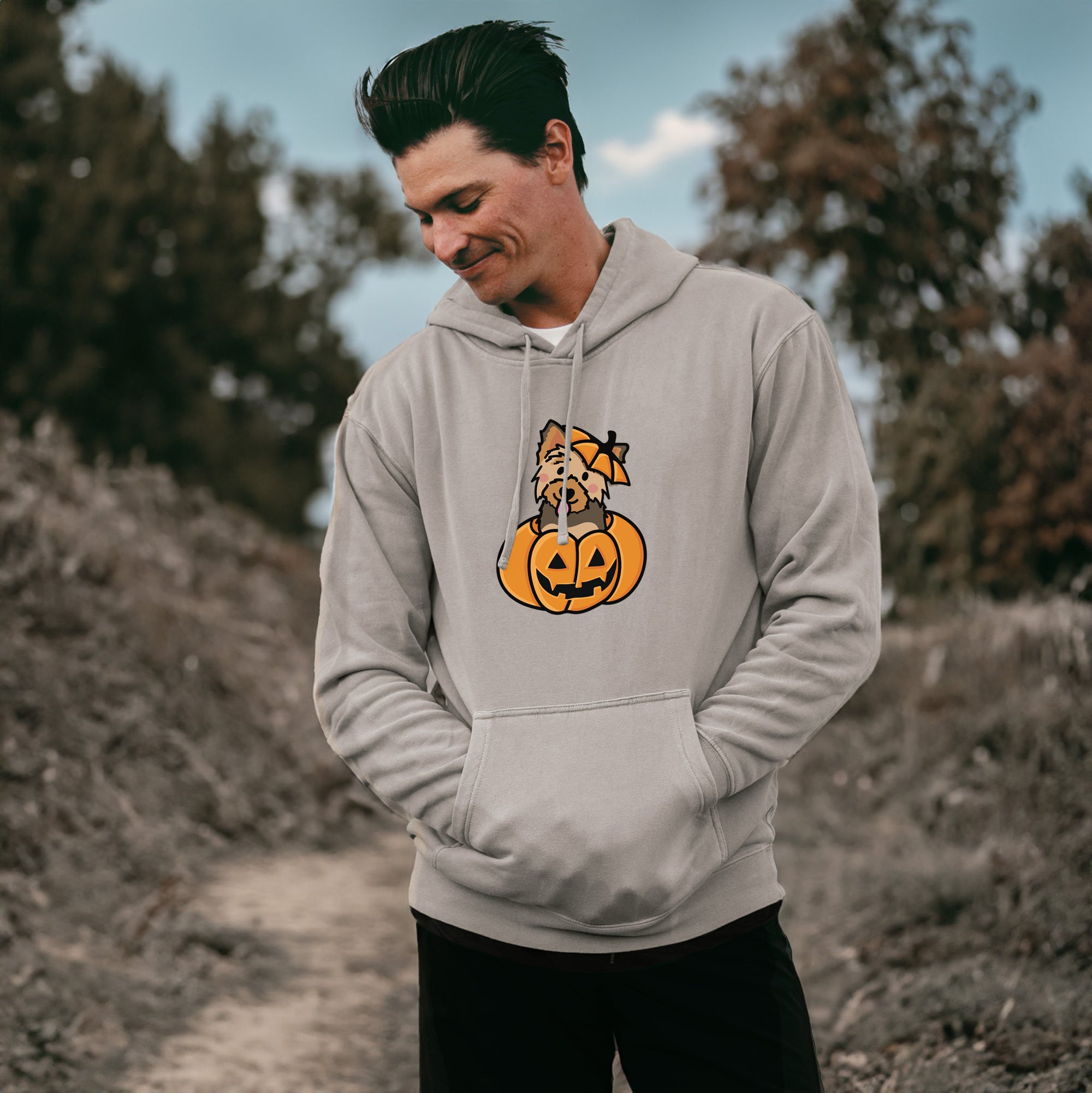 Pumpkin Pup - Yorkie - Unisex Pigment Dyed Hoodie