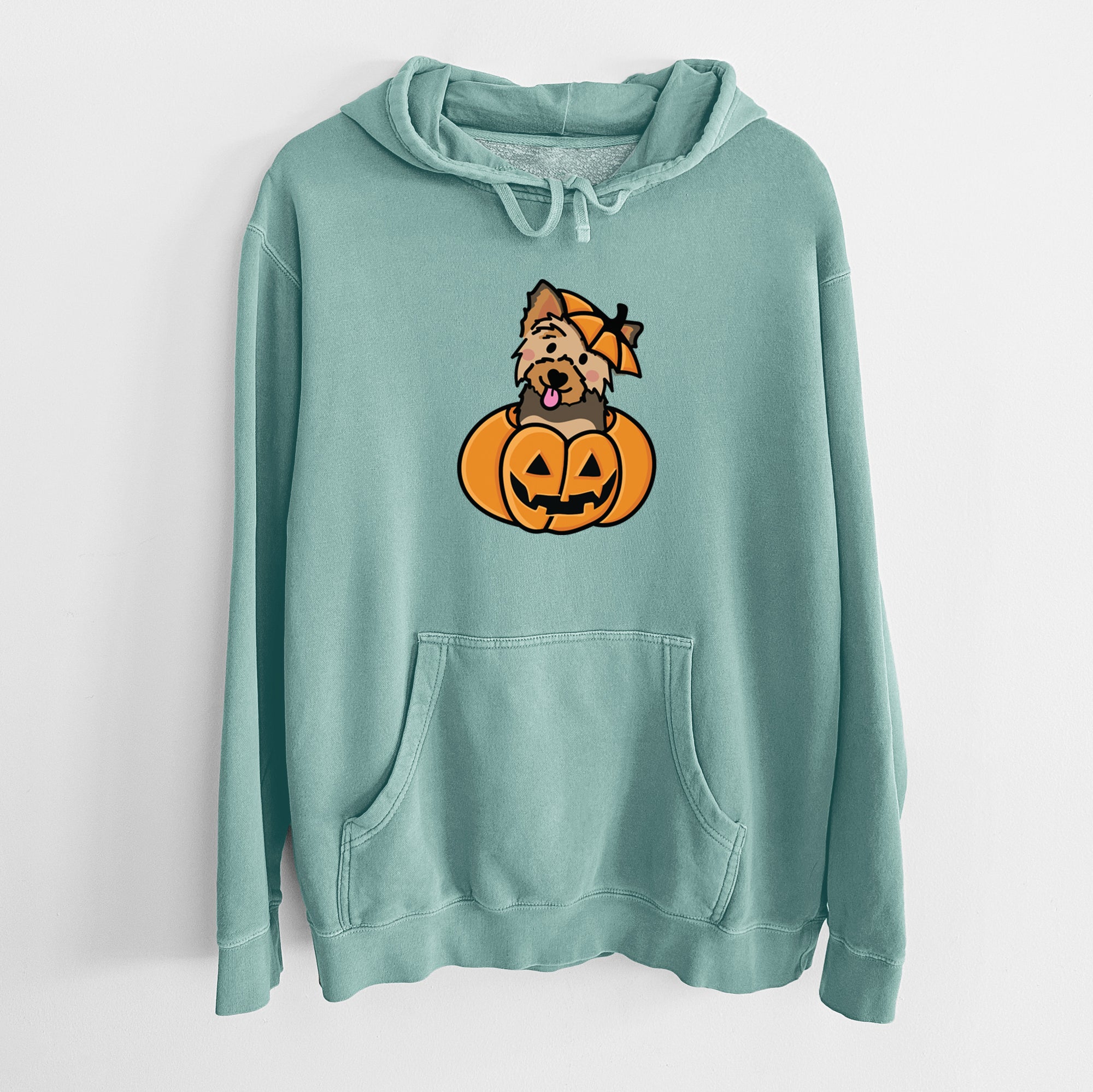 Pumpkin Pup - Yorkie - Unisex Pigment Dyed Hoodie
