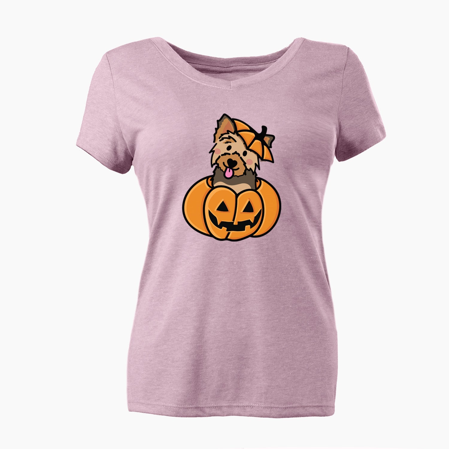 Pumpkin Pup - Yorkie - Women's Perfect V-neck Shirt