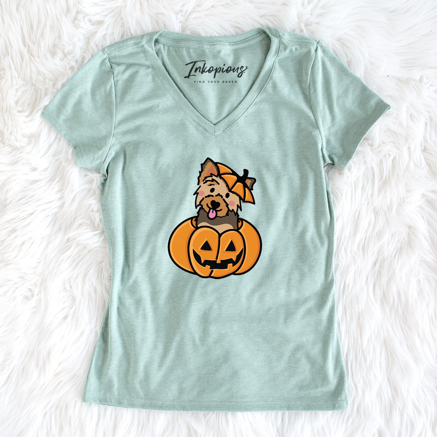 Pumpkin Pup - Yorkie - Women's Perfect V-neck Shirt