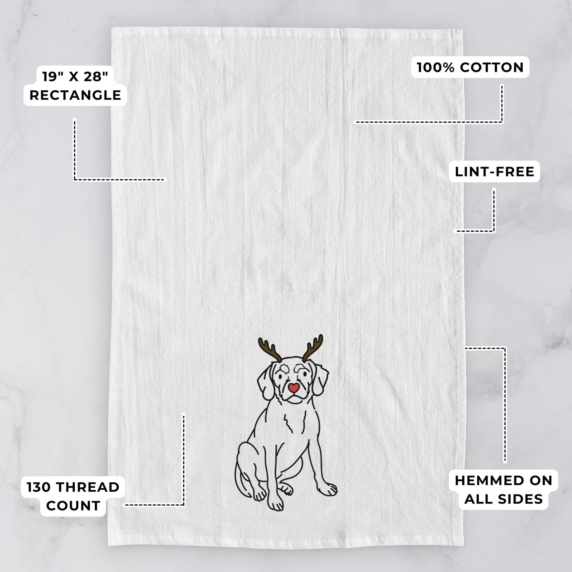 Red Nose Puggle - Babs - Tea Towel