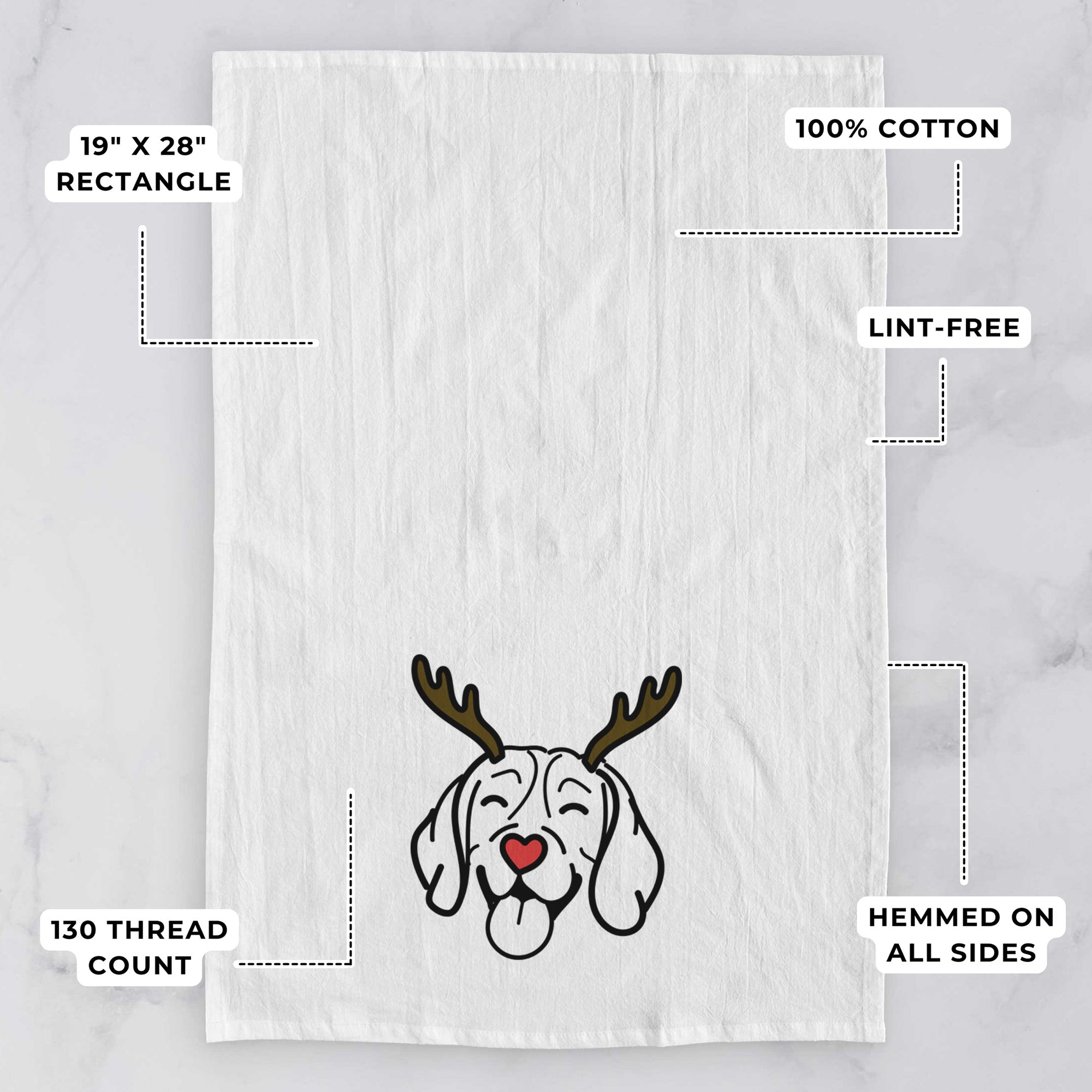 Red Nose Beagle - Tea Towel