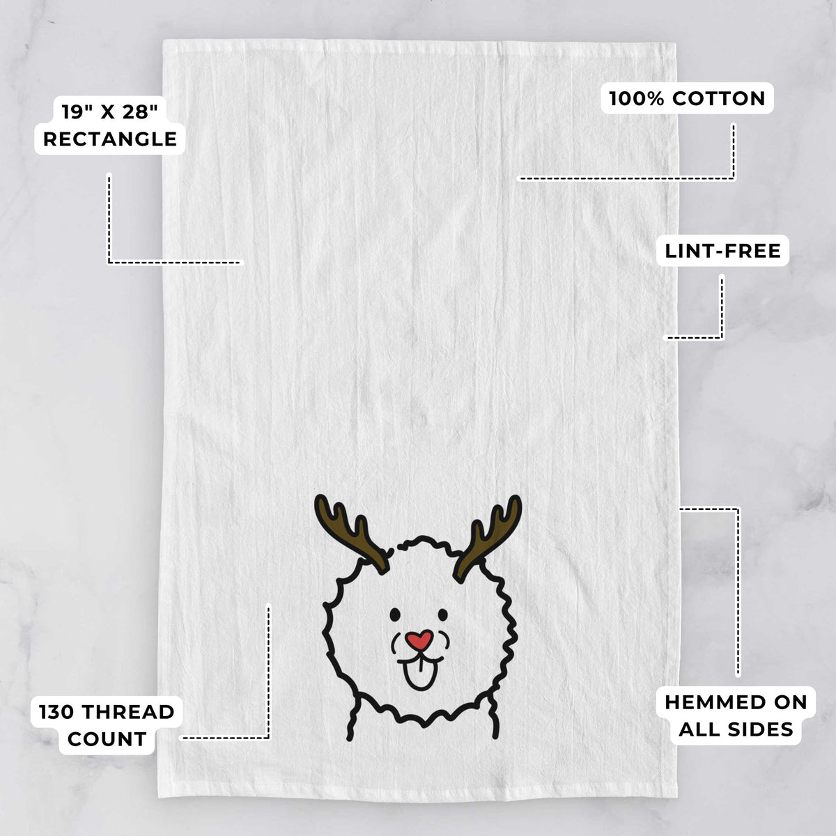 Red Nose Bichon Frise - Tea Towel