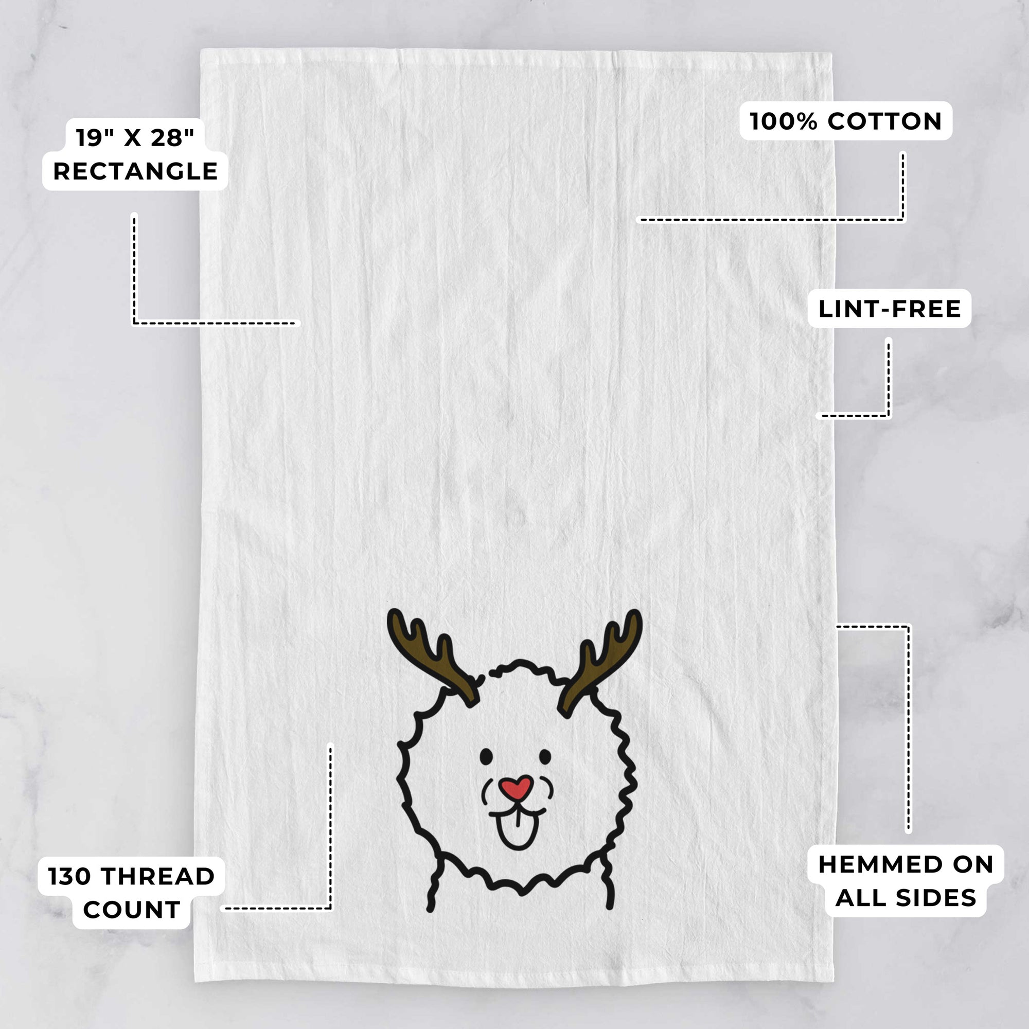 Red Nose Bichon Frise - Tea Towel