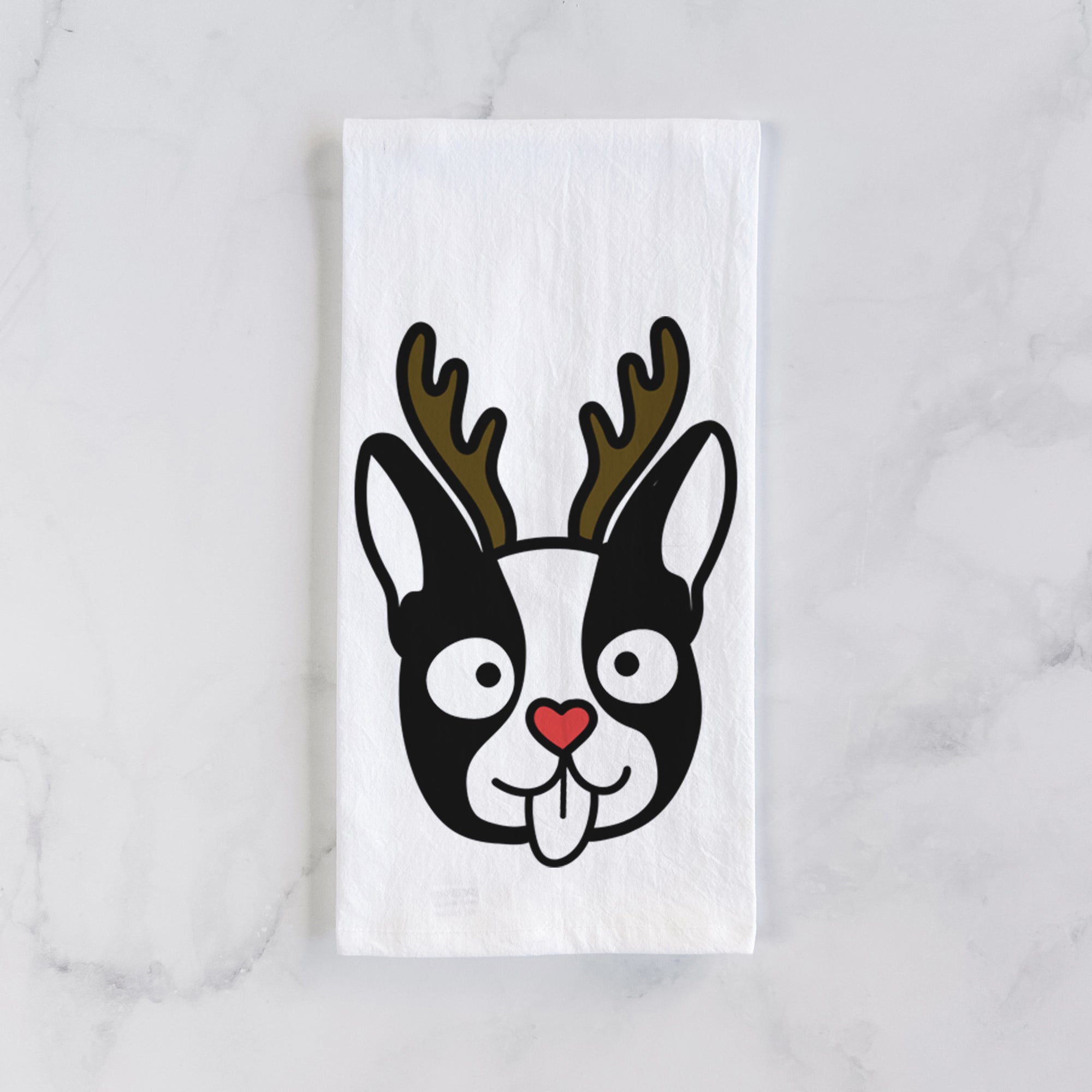 Red Nose Boston Terrier - Tea Towel