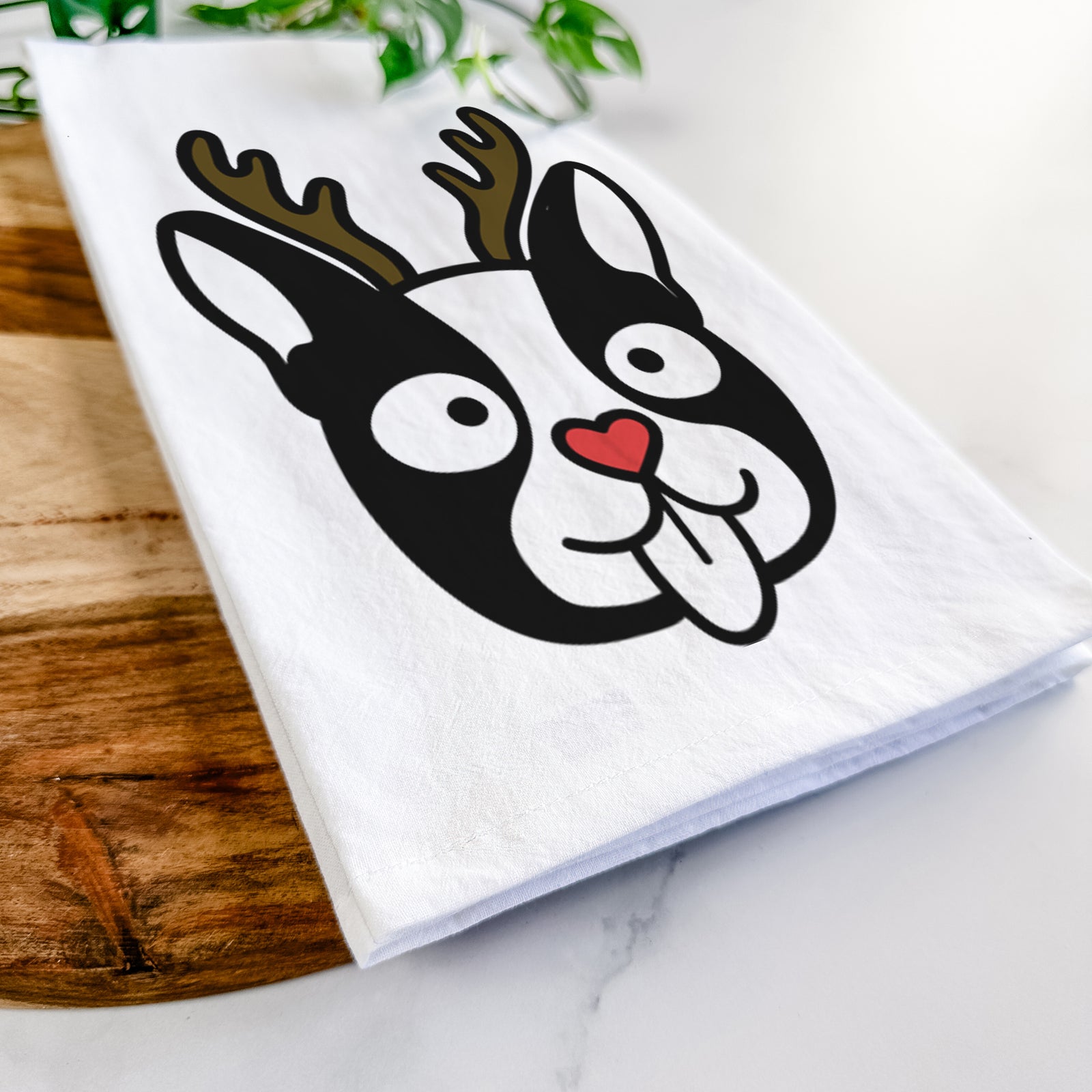 Red Nose Boston Terrier - Tea Towel